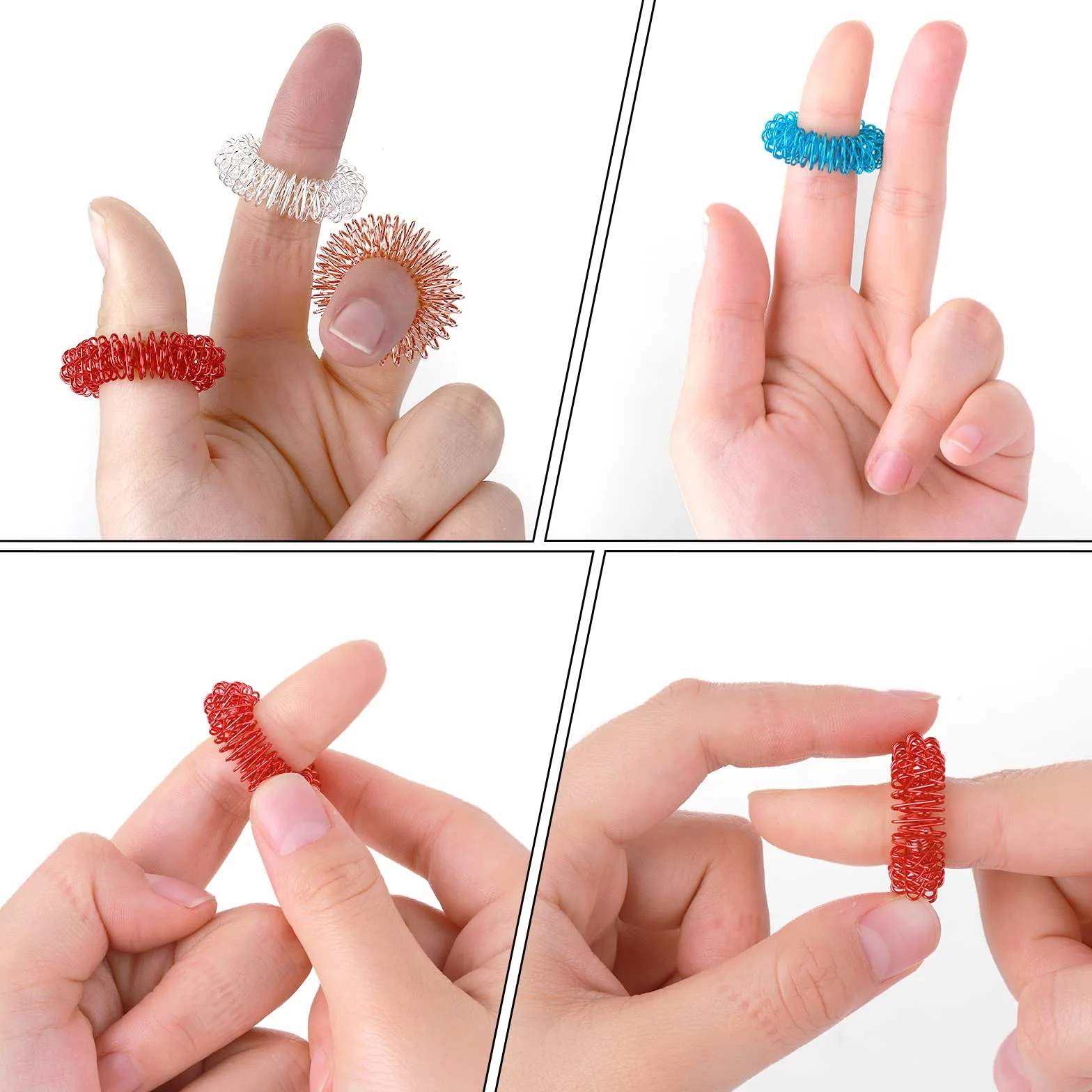8 sztuk pierścieni do akupresury - kolczaste sensoryczne pierścienie na palce, pierścienie do akupunktury Fidget do cichego zmniejszania stresu i masażera, poprawiają krążenie krwi