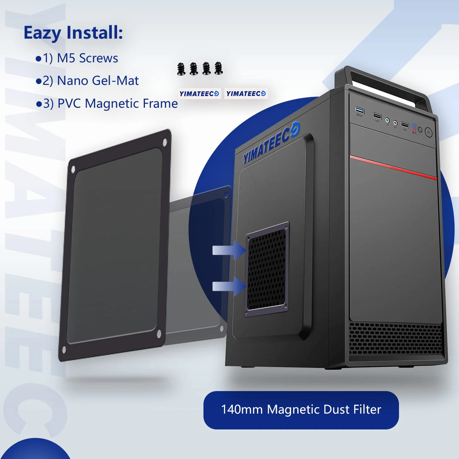 Magnetyczny Filtr Przeciwpyłowy Nylonowy 140x140 mm 2 szt. Czarny do Obudowy Komputera PC