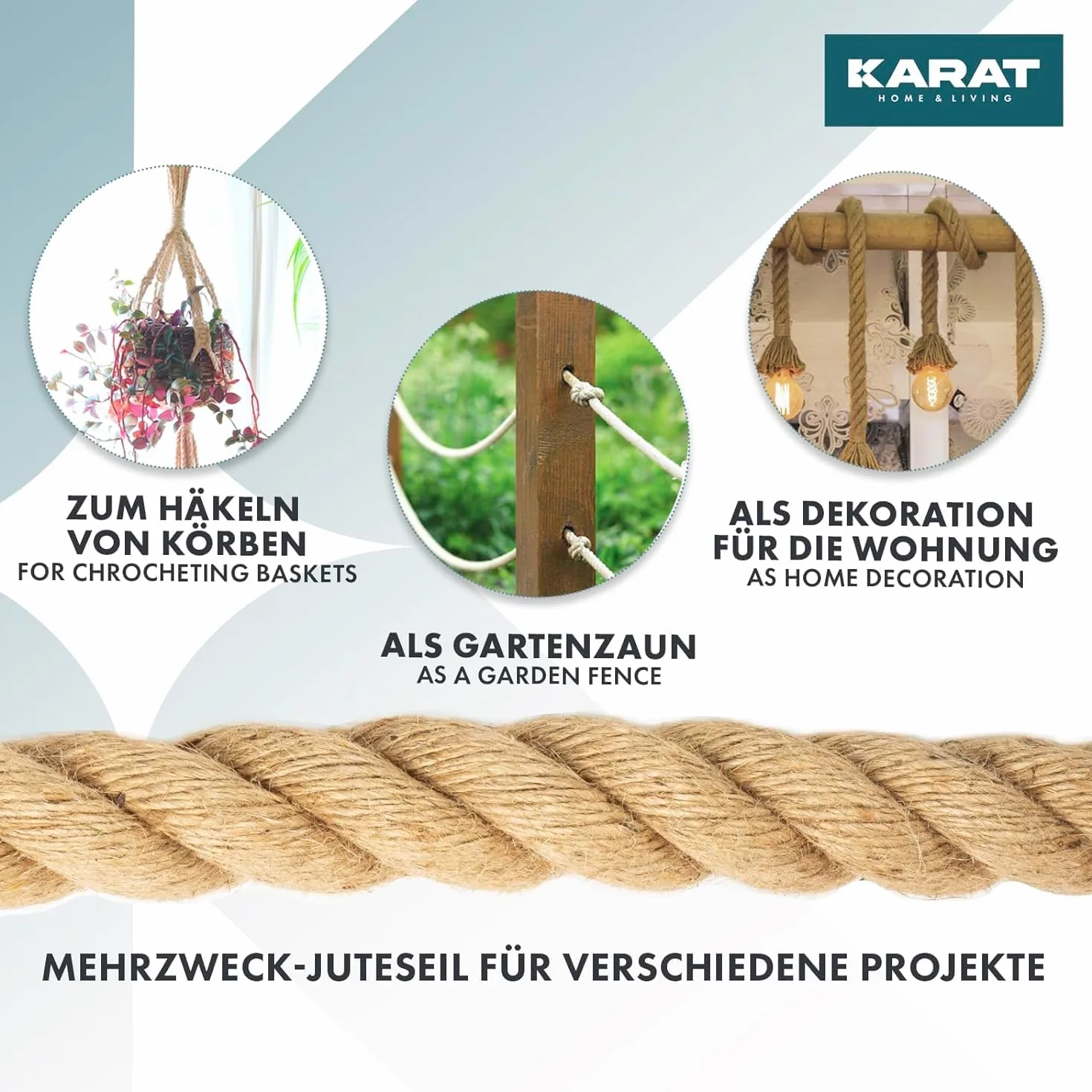 KARAT Sznurek jutowy o grubości 50 m, 30 mm, w 100% z naturalnej juty, bardzo mocny sznurek jutowy, do uprawiania sportu, dekoracji ogrodu, majsterkowania, drapania