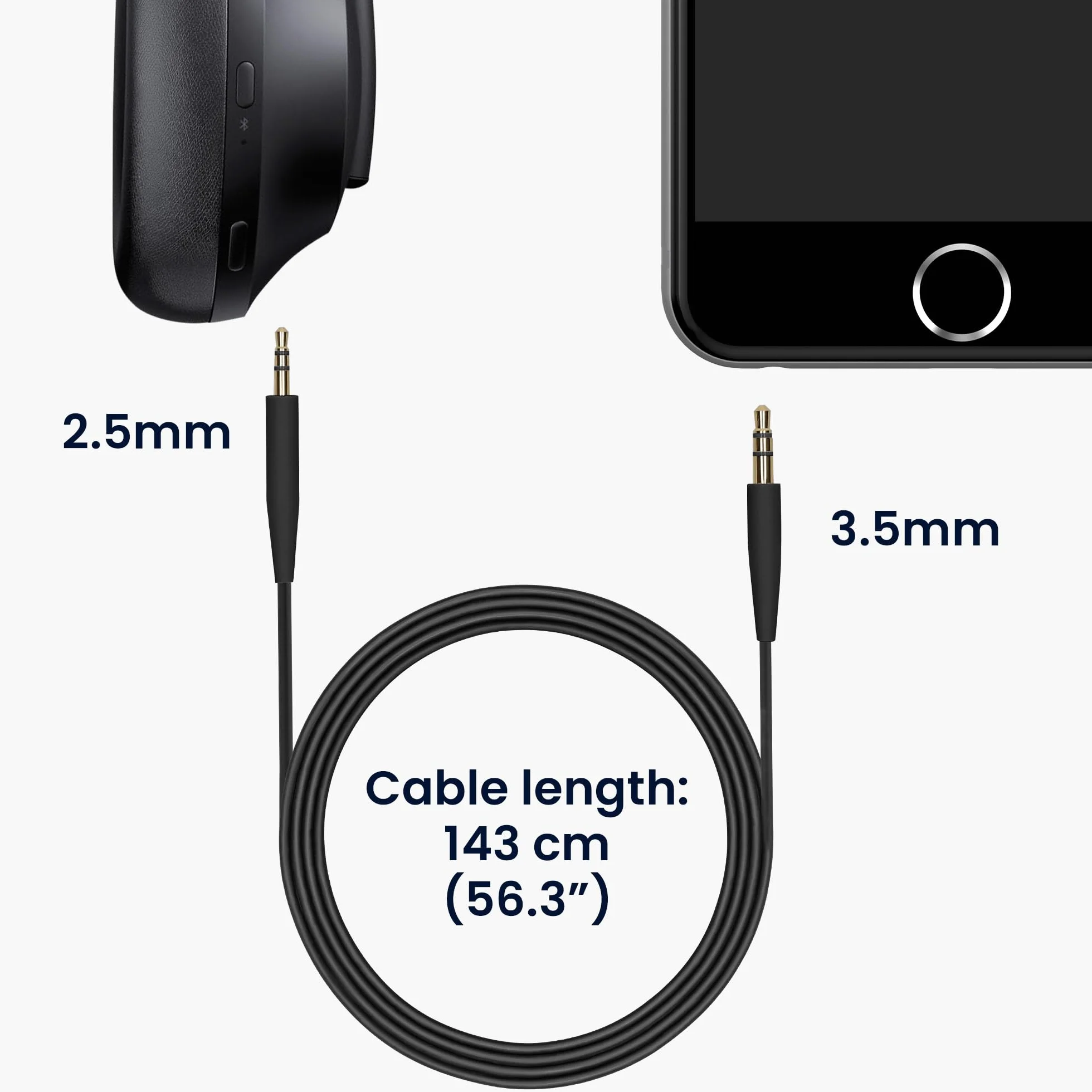 Bose kwmobile kabel do słuchawek 3.5 mm jack 100 cm czarny QC25 QC35 QC45 NC700