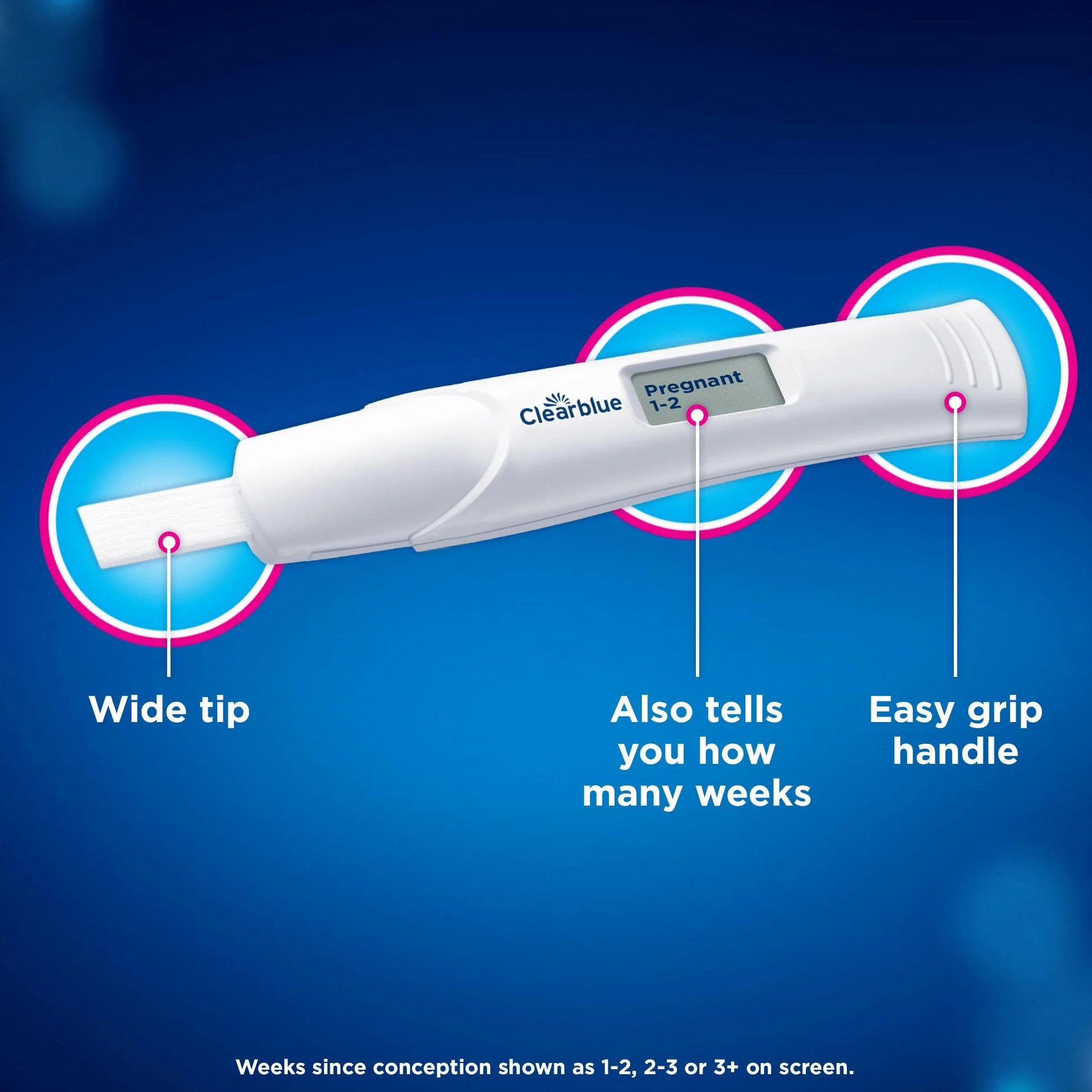 Clearblue Test ciążowy Ultra Early Triple Check & Date Combo Pack, wyniki 6 dni (kije wizualne) informują, ile tygodni (cyfrowy drążek), zestaw 3 testów (1 cyfrowy, 2 wizualne), opakowanie może się