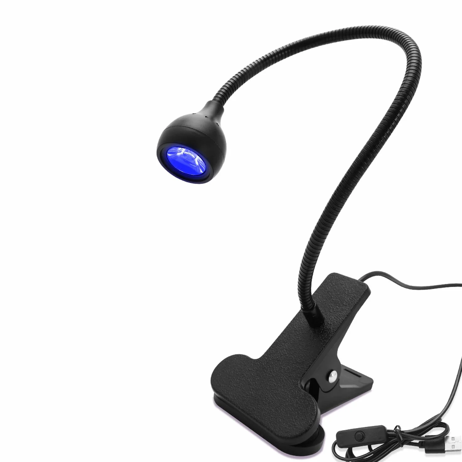Fioletowa lampa świetlna, wielofunkcyjna, zasilana przez USB, 3 W, lampa klejąca UV z klipsem i przełącznikiem, elastyczne lampy na biurko 360°, do paznokci żelowych UV, naprawy PCB,