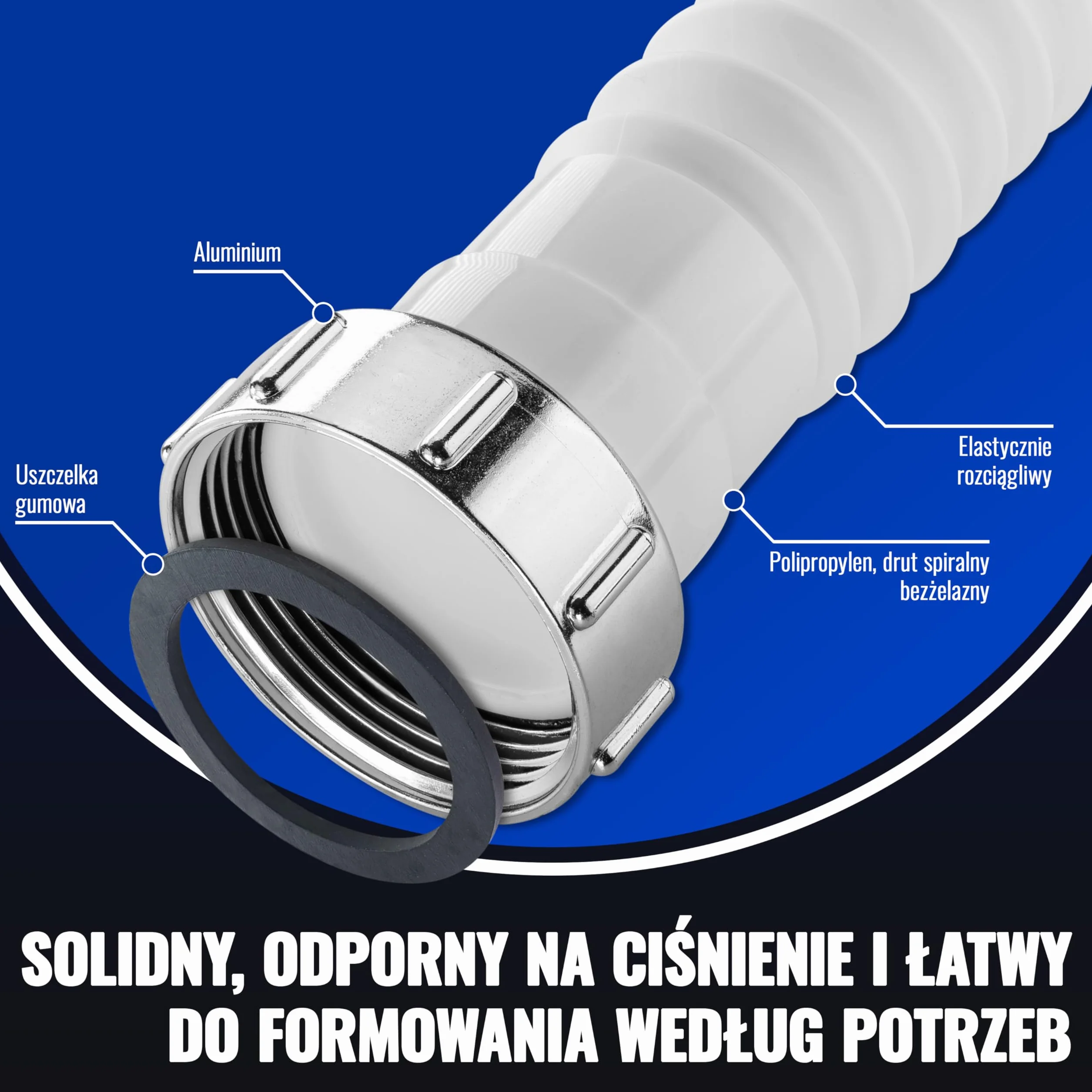Poppstar elastyczny syfon do zlewu/zlewozmywaka 1 1/2" x 40-50 mm, wąż odpływowy 320-880 mm, biały