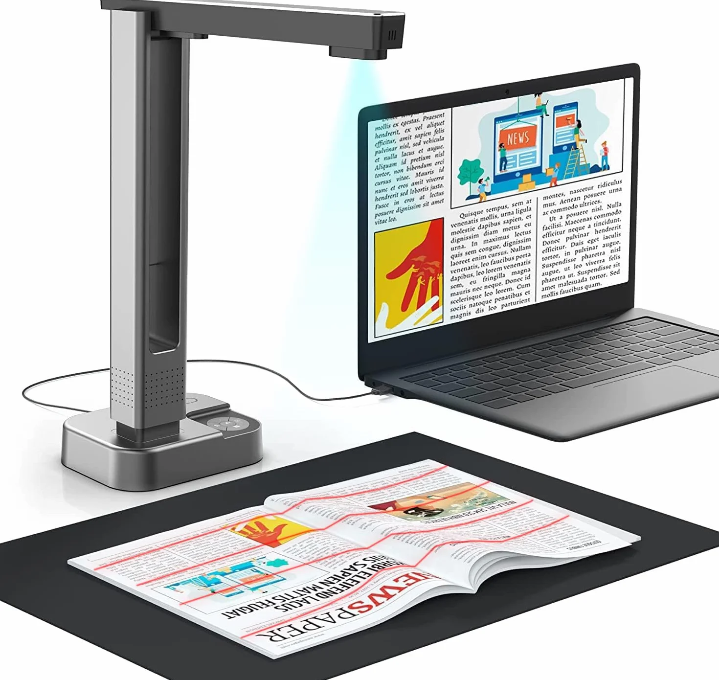 JOYUSING V320pro 16MP Skaner książek i dokumentów, Захwytywanie rozmiarów A3, A4, wielojęzykowe OCR, umożliwiający konwersję na PDF/Word/Txt/Excel w systemie Windows oraz na PDF w systemie Mac.