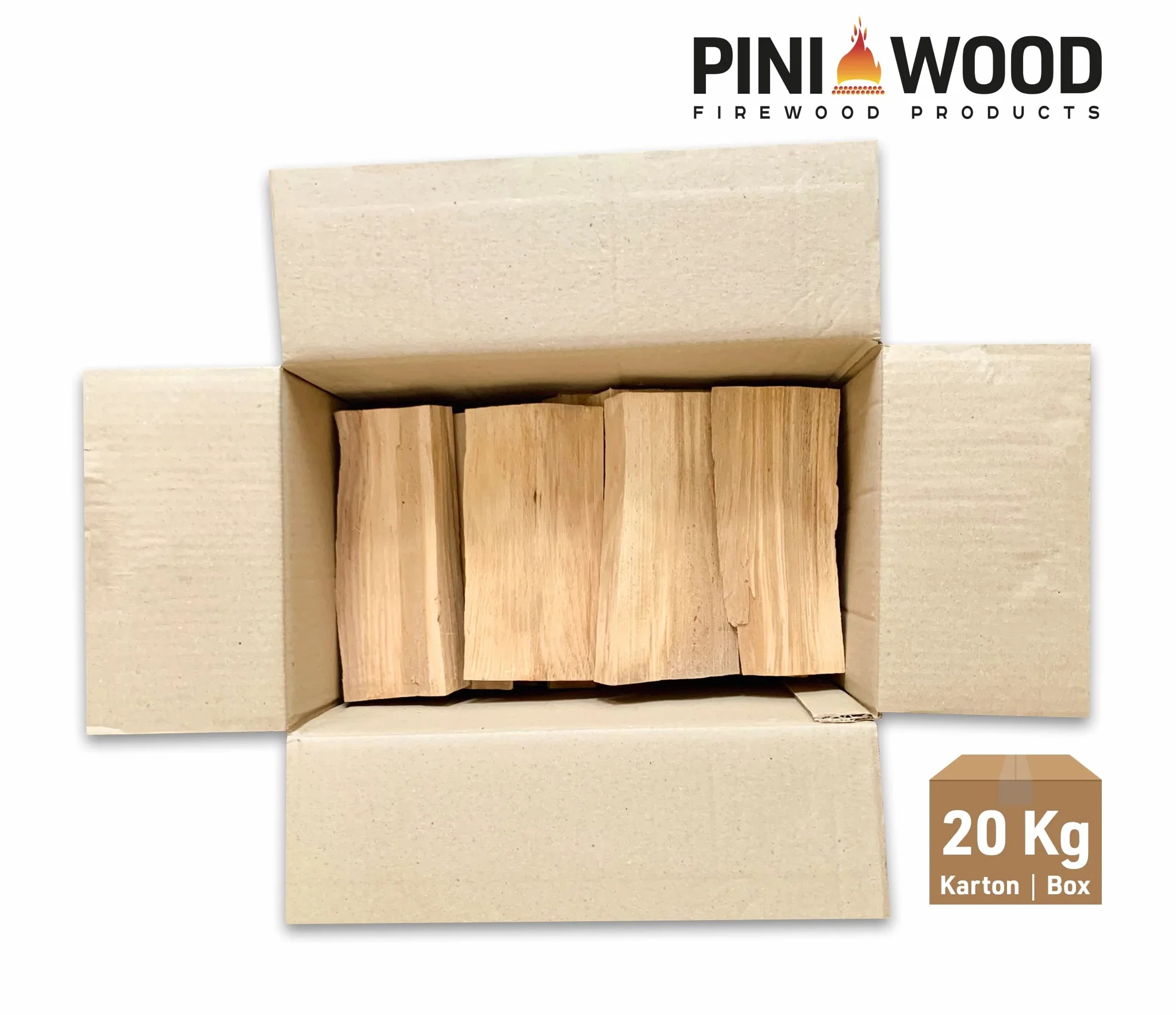 PINI Drewno do grillowania bez kory, bukowe drewno opałowe, 20 kg, 30-33 cm, do pieca do pizzy, grilla, wędzarni, kominka, paleniska