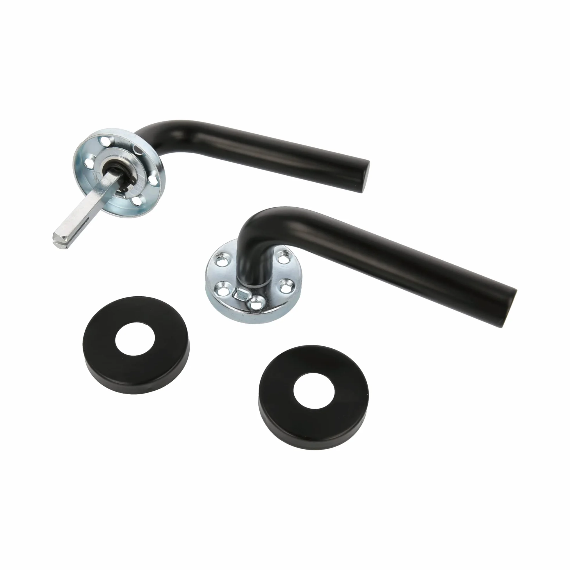 Amig - Zestaw klamek do drzwi z rozetą wewnętrzną | Mod. 4RX | 135 x Ø19 mm | 8 mm kwadrat | elegancki i prosty design | czarna stal nierdzewna