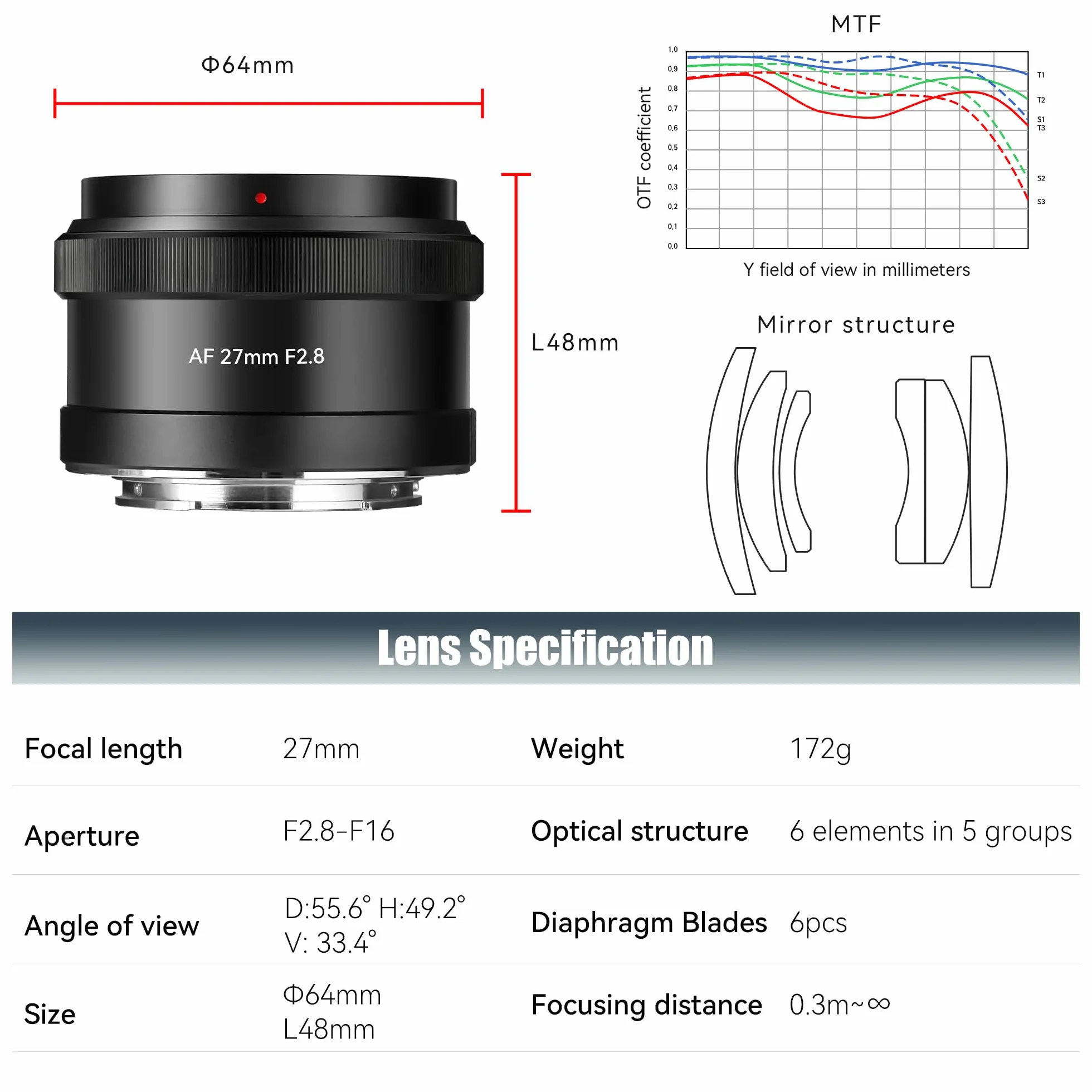 Obiektyw 7artisans AutoFocus 27 mm F2.8 APS-C do Sony FS5 FS7 A3000