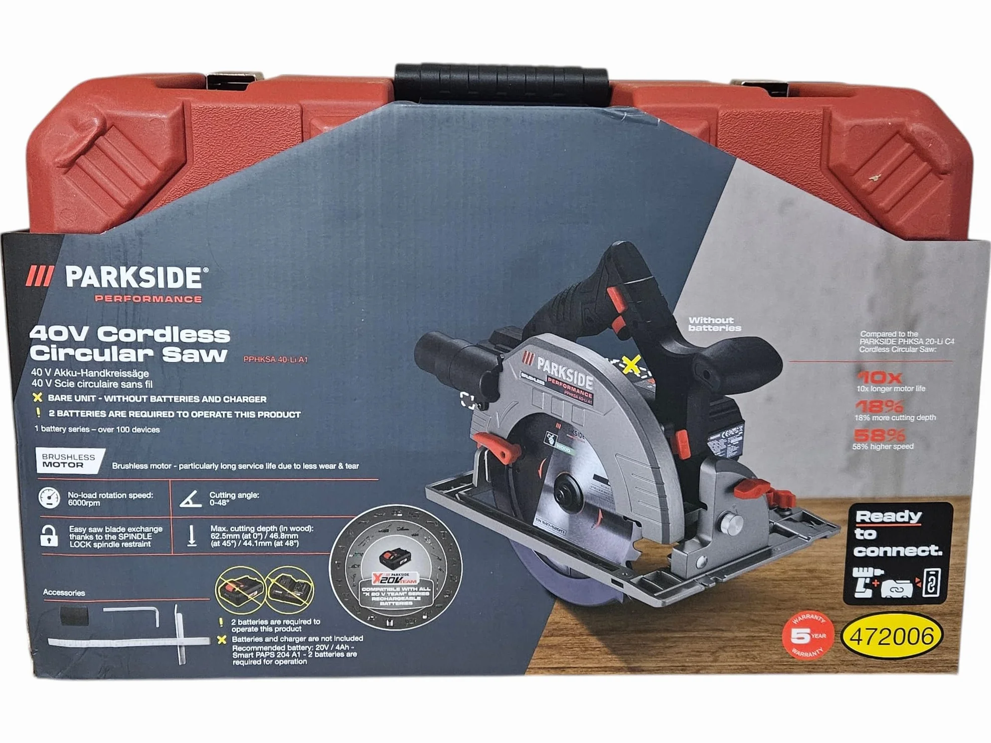 PARKSIDE PERFORMANCE® 40 V akumulatorowa ręczna piła tarczowa »PPHKSA 40-Li A1«, bez akumulatora i ładowarki