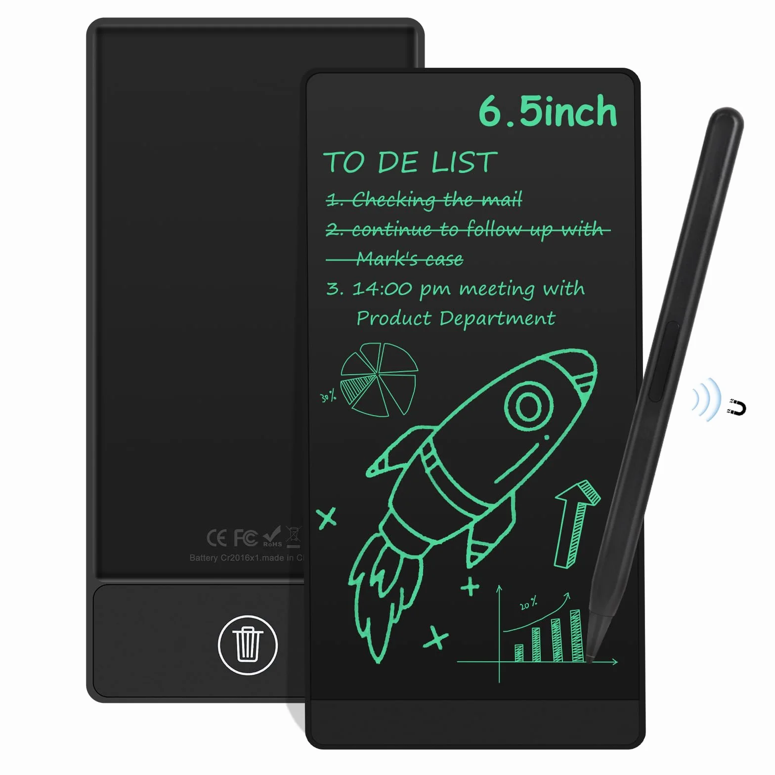 Czemo 6,5 cala przenośna tablica do pisania LCD z rysikiem magnetycznym, tablica do pisania LCD do szybkiego zapisu, do biura, notatek, arytmetyki, rysowania, czarna