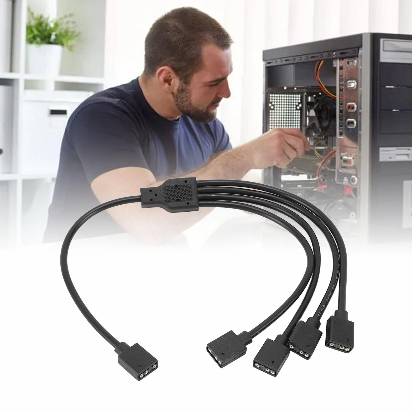 Kabel Rozgałęźny ARGB 1 do 4 Żeński do Żeńskiego 5V 3-pinowy Przedłużacz RGB do Obudowy Komputera