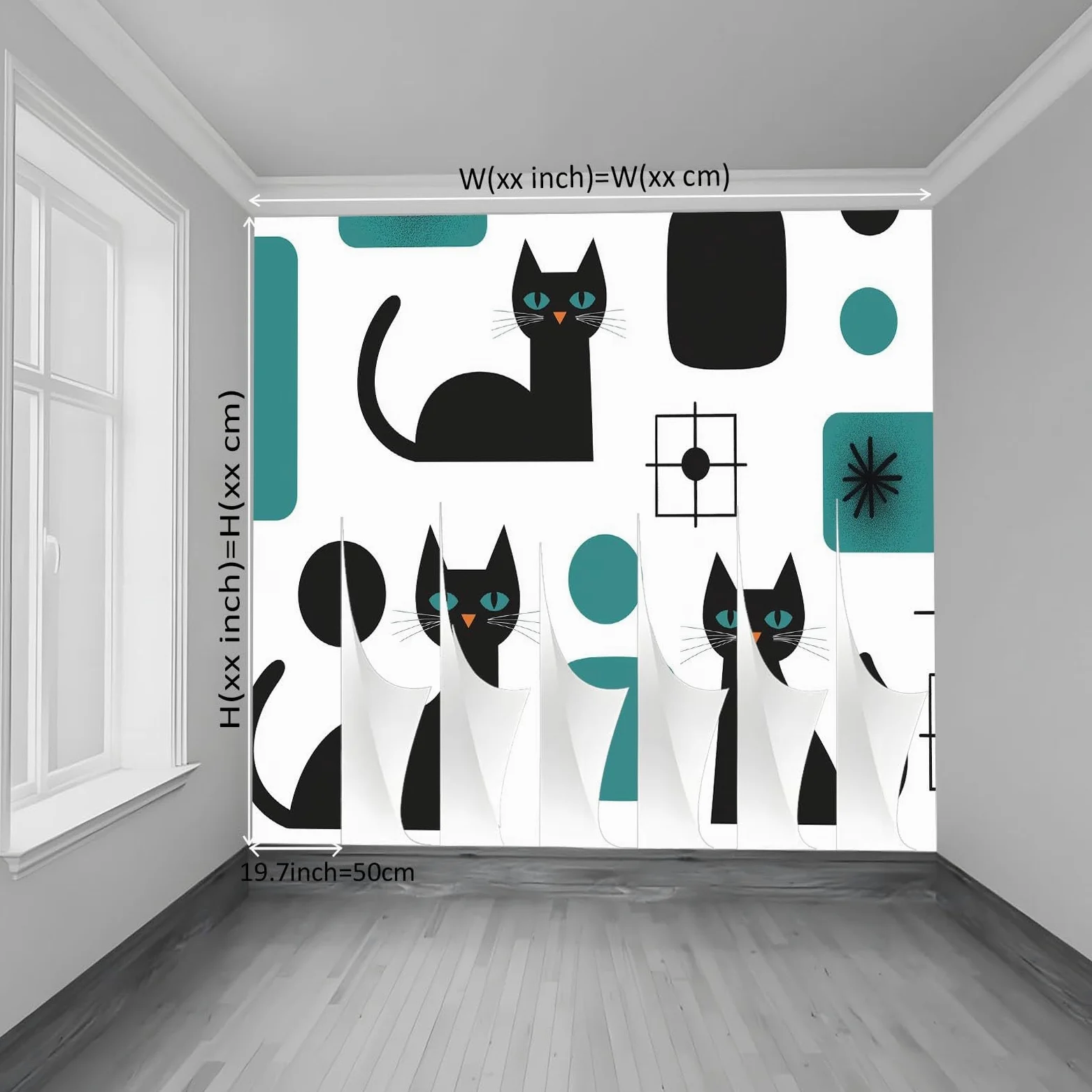 Fototapeta z włókniny 300 x 210 cm, abstrakcyjna, geometryczna, kot, minimalistyczna tapeta - do salonu - tapeta z włókniny XXL, tapeta ścienna, tapeta z motywem, efekt 3D, dekoracja ścienna, biała