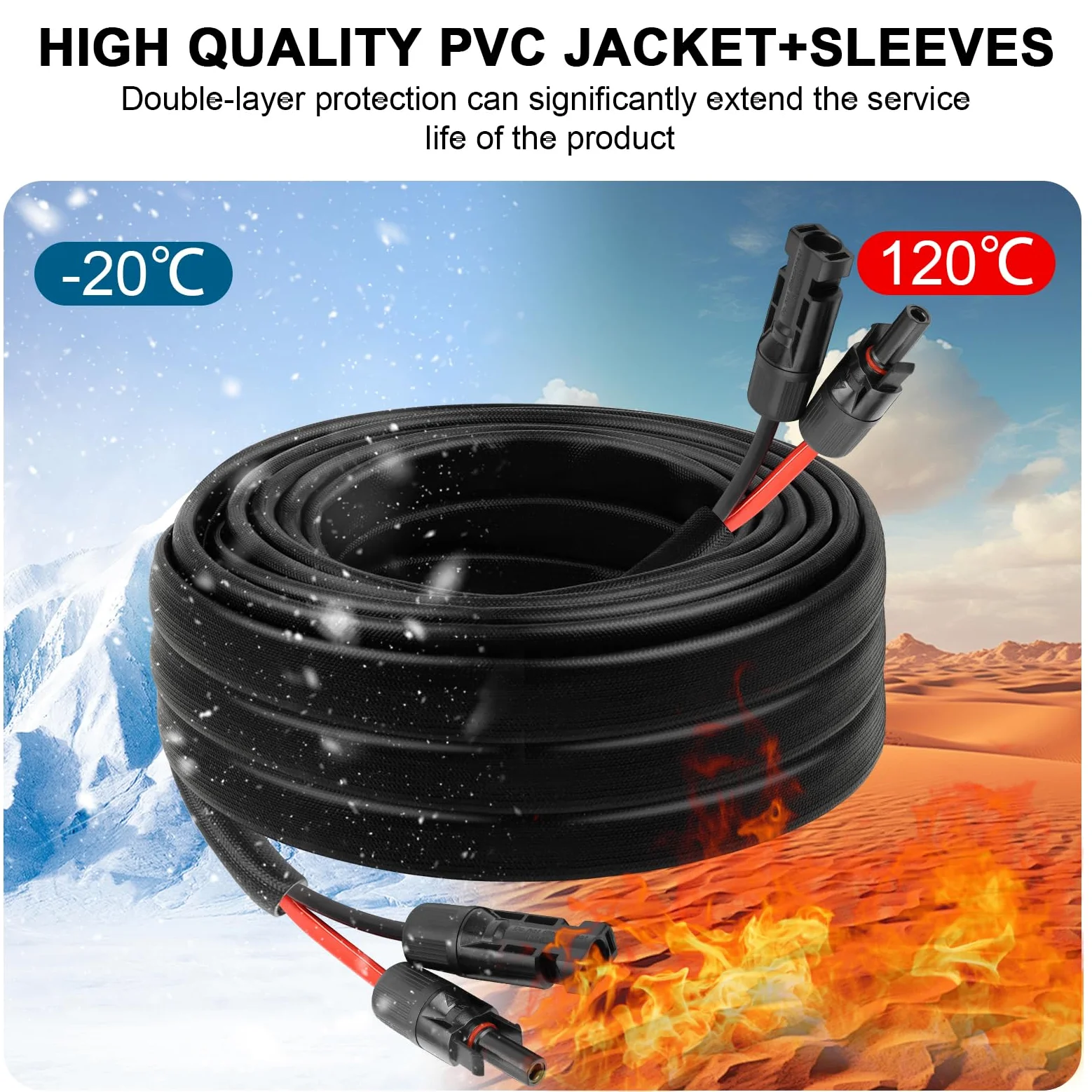 Przedłużacz słoneczny 10 AWG 25ft elastyczny kabel do panelu słonecznego z męskim na żeńskim złączem równoległym cynowany drut miedziany do panelu słonecznego motoryzacja RV łódź na zewnątrz