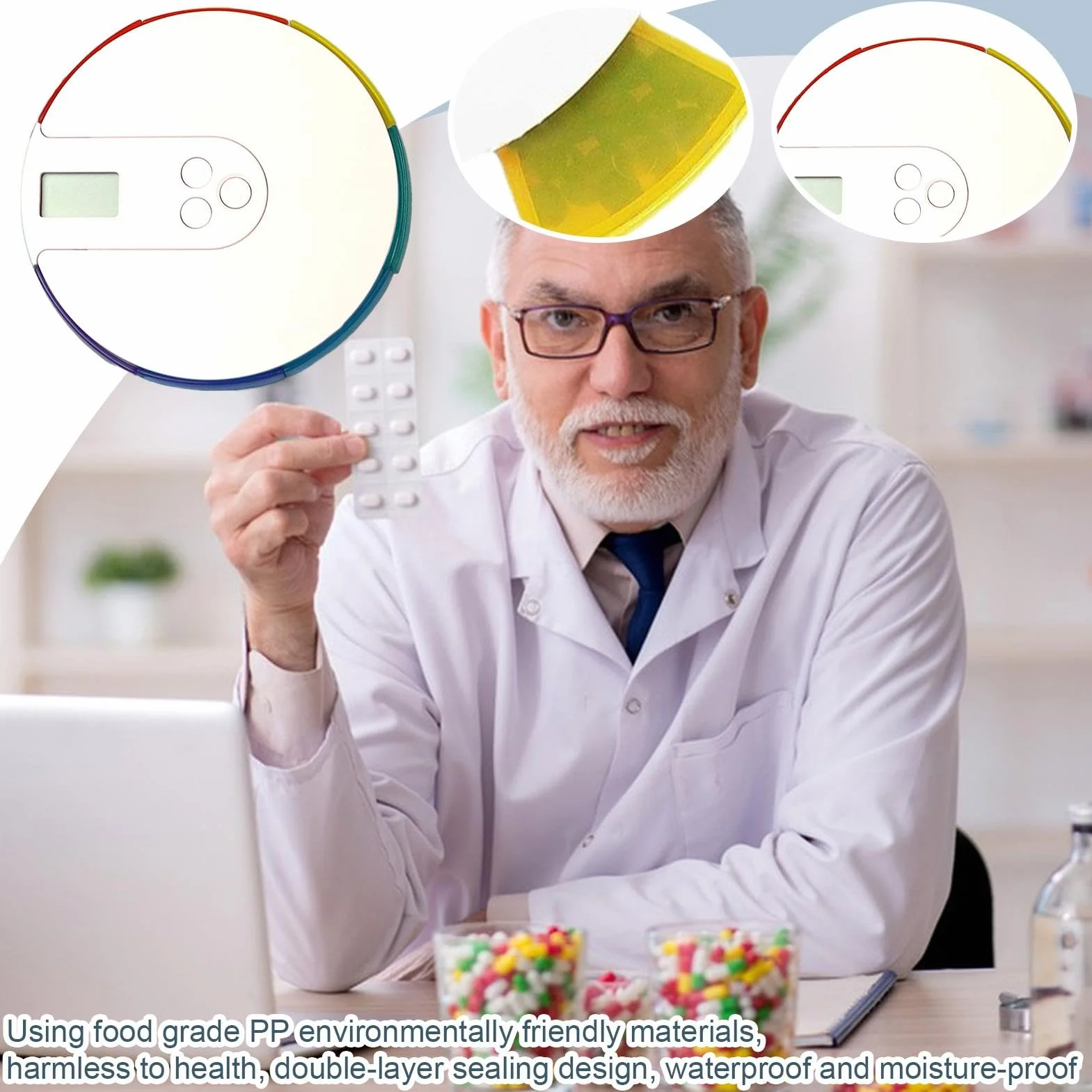 Automatyczny dozownik tabletek z 4 alarmami dziennie, automatyczny dozownik tabletek, stabilna zamykana pokrywa, 7 dni elektroniczny organizer na, dozownik leków z alarmem