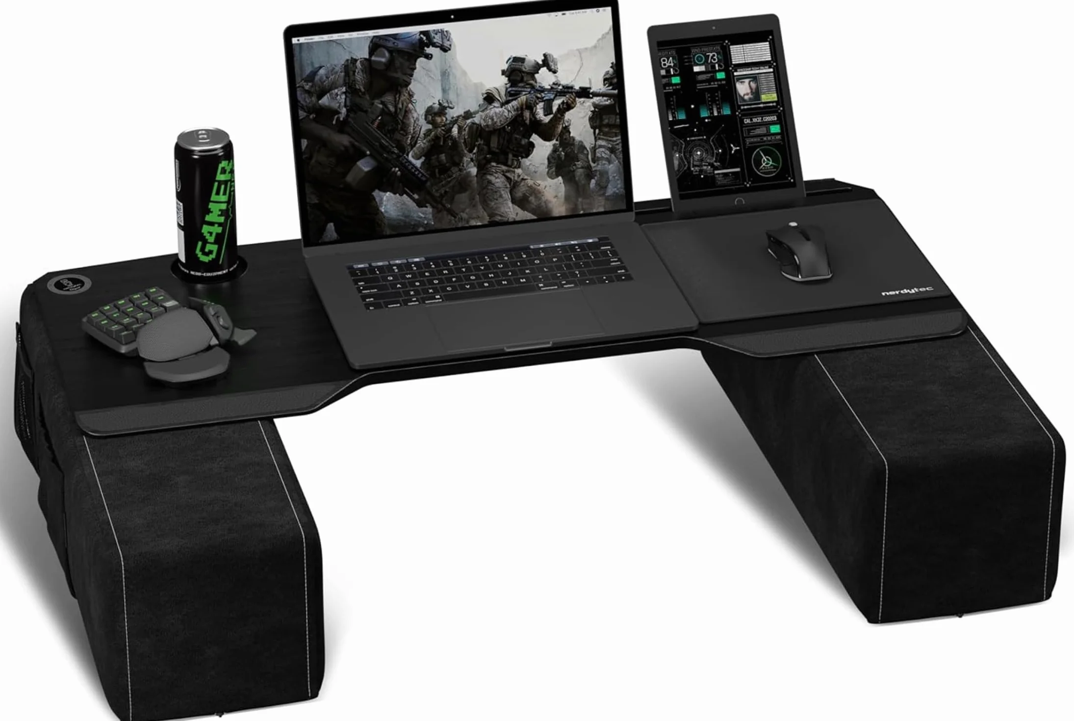 Couchmaster CYBOSS, bardzo szeroki stojak na laptopa na kanapę i łóżko, ergonomiczna konstrukcja z poduszkami, biurko do notebooków do 45 cm, jesteś wielkim szefem! CYBOSS!