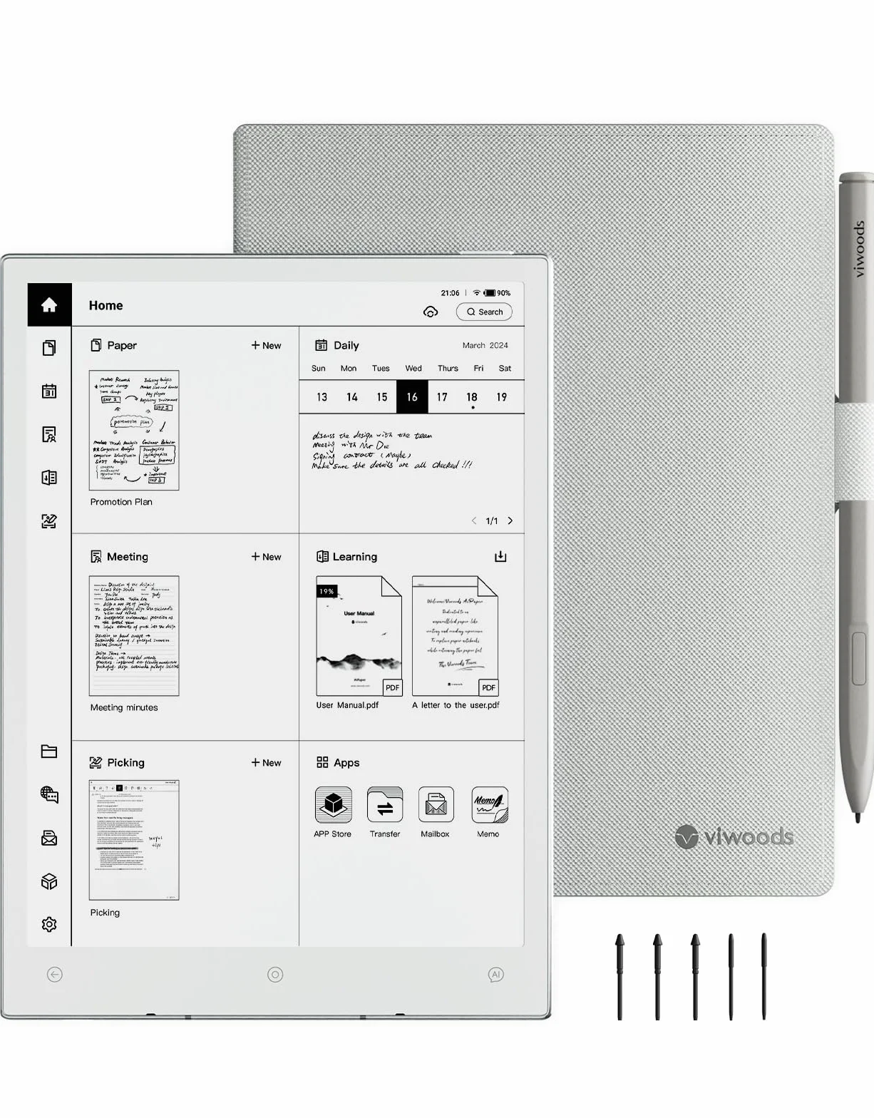 VIWOODS Ulepszony Zestaw z AiPaper Mini, Stylusem Pro i 5 Końcówkami, 8,2’’ AI Tablet z E-Ink z Regulowanym Światłem, 292 PPI Elektroniczny Notatnik z Piórem, Przenośny 230 g, 128 GB Pamięci