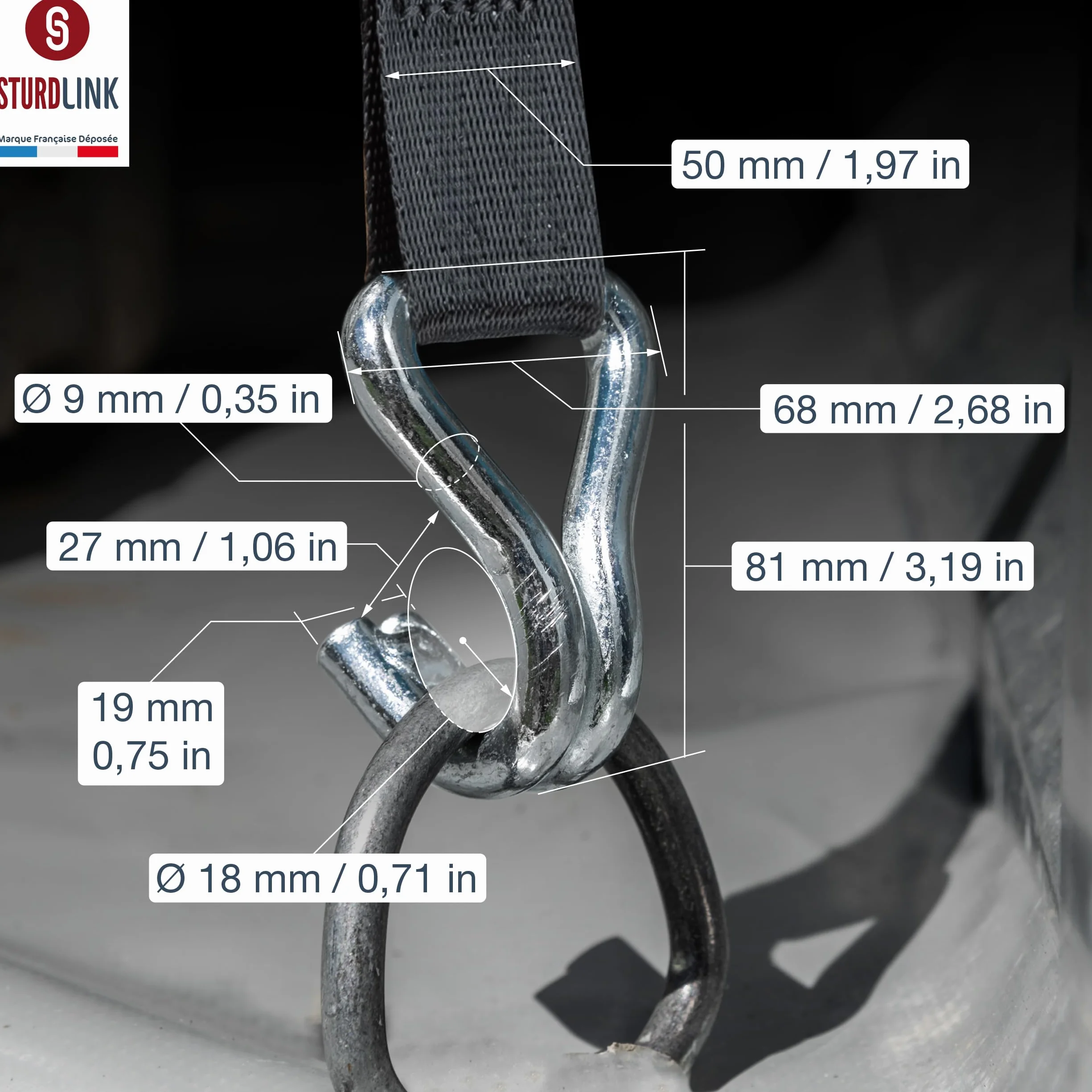 Taśmy z grzechotką Sturdlink 50 mm z automatycznym zwijaczem taśmy, długość 3 m LC 750daN / 1500 daN, haki stalowe | Idealne do przyczep, pojazdów użytkowych, motocykli, quadów, samochodów.