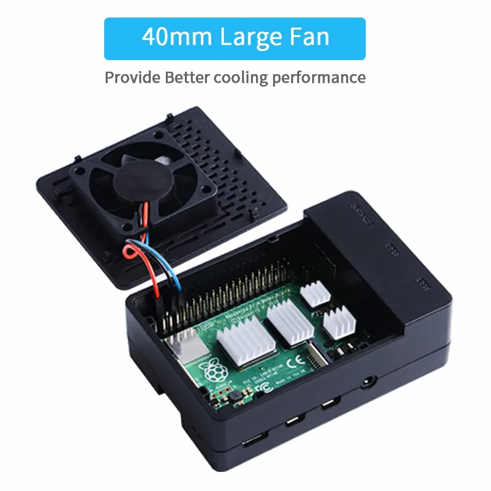 GeeekPi Obudowa do Raspberry Pi 4 z PWM Wentylatorem 40x40x10mm i 4 Radiatorami - Model B 8GB/4GB/2GB (Czarna)