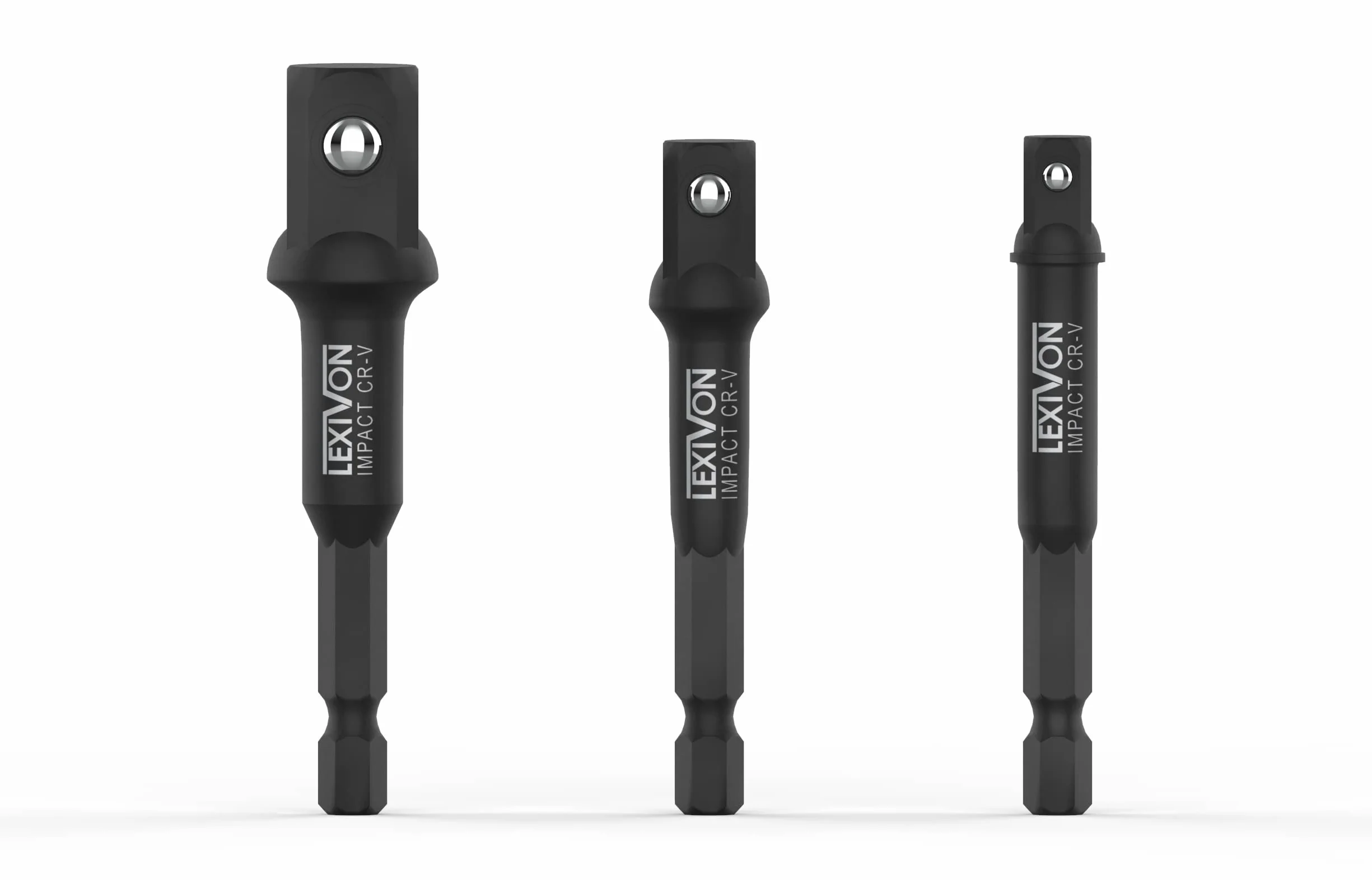 LEXIVON LX-105 3-częściowy zestaw adapterów nasadowych klasy udarowej – końcówka przedłużająca 3″ i 1/4″ z uchwytem, napęd 3/8″, 1/2″ i 101″, dostosuj wiertarkę do klucza o wysokim momencie obrotowym