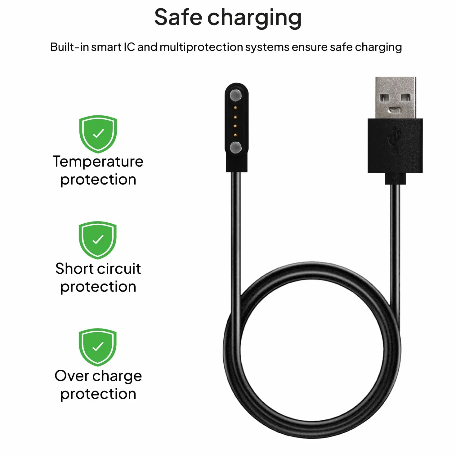 OcioDual Kabel USB do ładowania smartwatcha, uniwersalny model 4-biegunowy, 7,8 mm, podstawa magnetyczna, różne modele smartwatcha, czarny