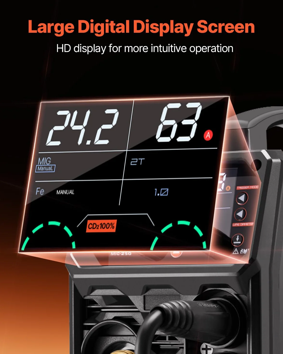 VEVOR Spawarka MIG, 250 A, spawarka synergiczna, przenośna spawarka gazowa MIG, bezgazowa, MMA, 5 w 1, z technologią Inverter IGBT, wyświetlacz LCD, latarka podnosząca TIG nie wchodzi w zakres dostawy