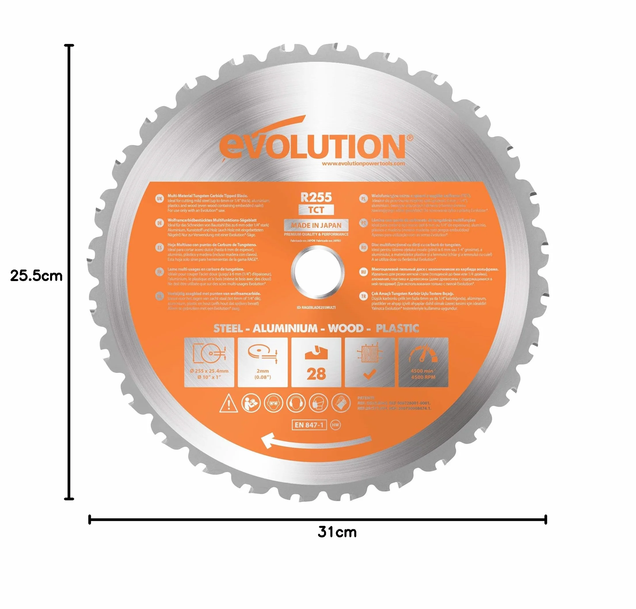 Evolution Power Tools Rageblade255Multi Ostrze do Piły Tarczowej, Srebrny/Pomarańczowy, 255 mm