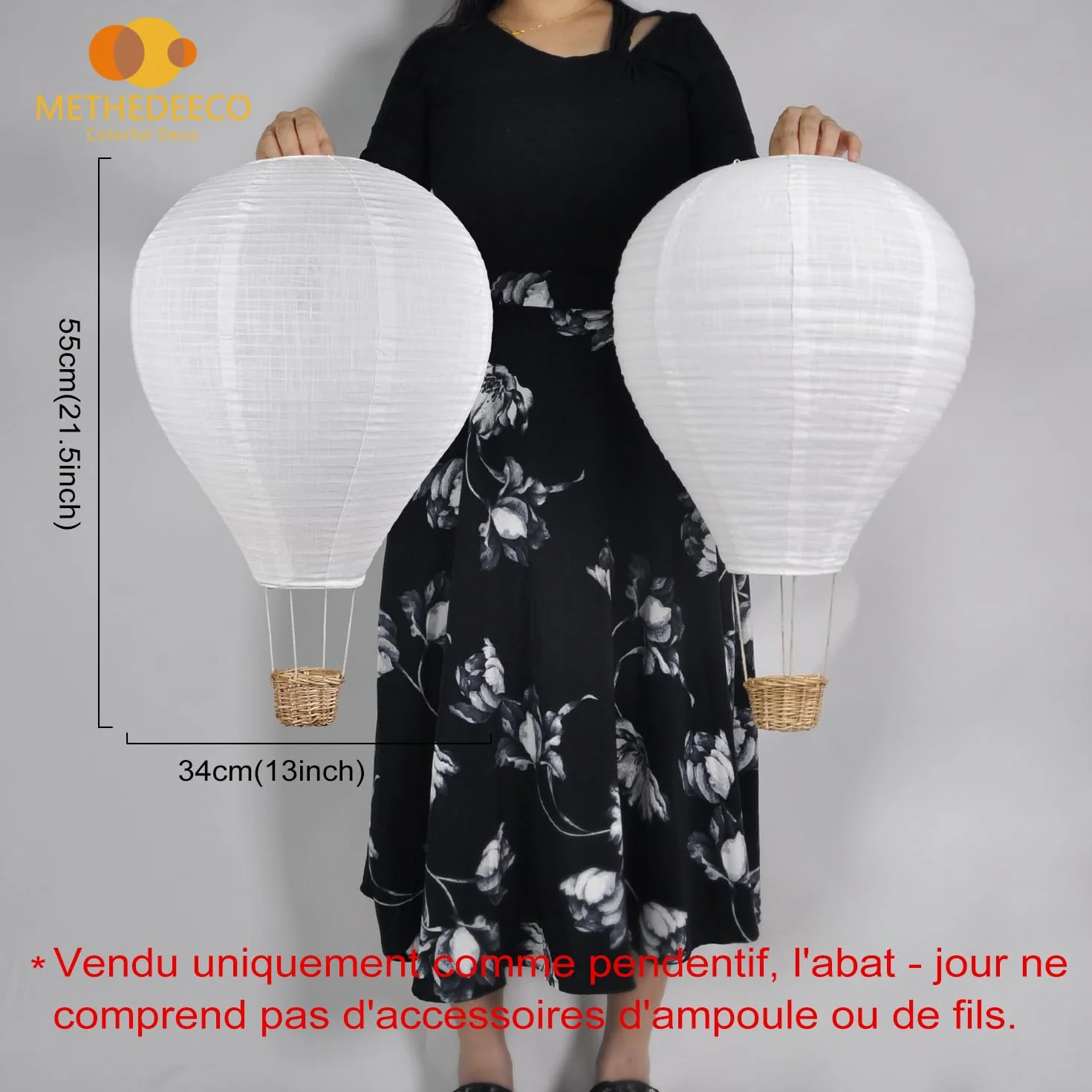 METHEDEECO Zestaw 2 kloszy wiszących balonów na gorące powietrze, 35 cm, białe lampy papierowe, lampy wiszące, pomysł na prezent do pokoju dziecięcego i młodzieżowego, dekoracja dla chłopców i