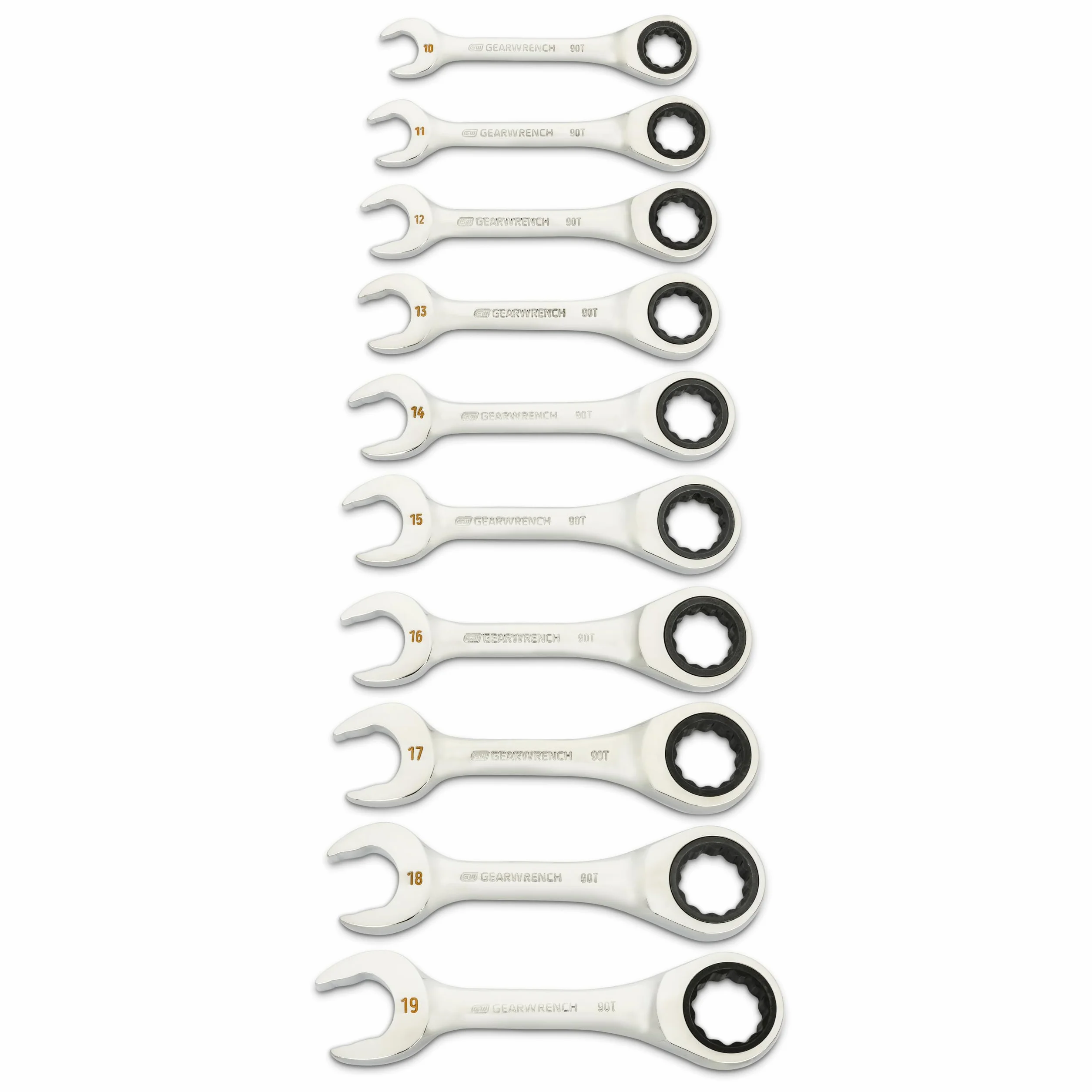 GEARWRENCH 10-częściowy 90-zębowy 12-punktowy klucz płasko-oczkowy, MM | 86850