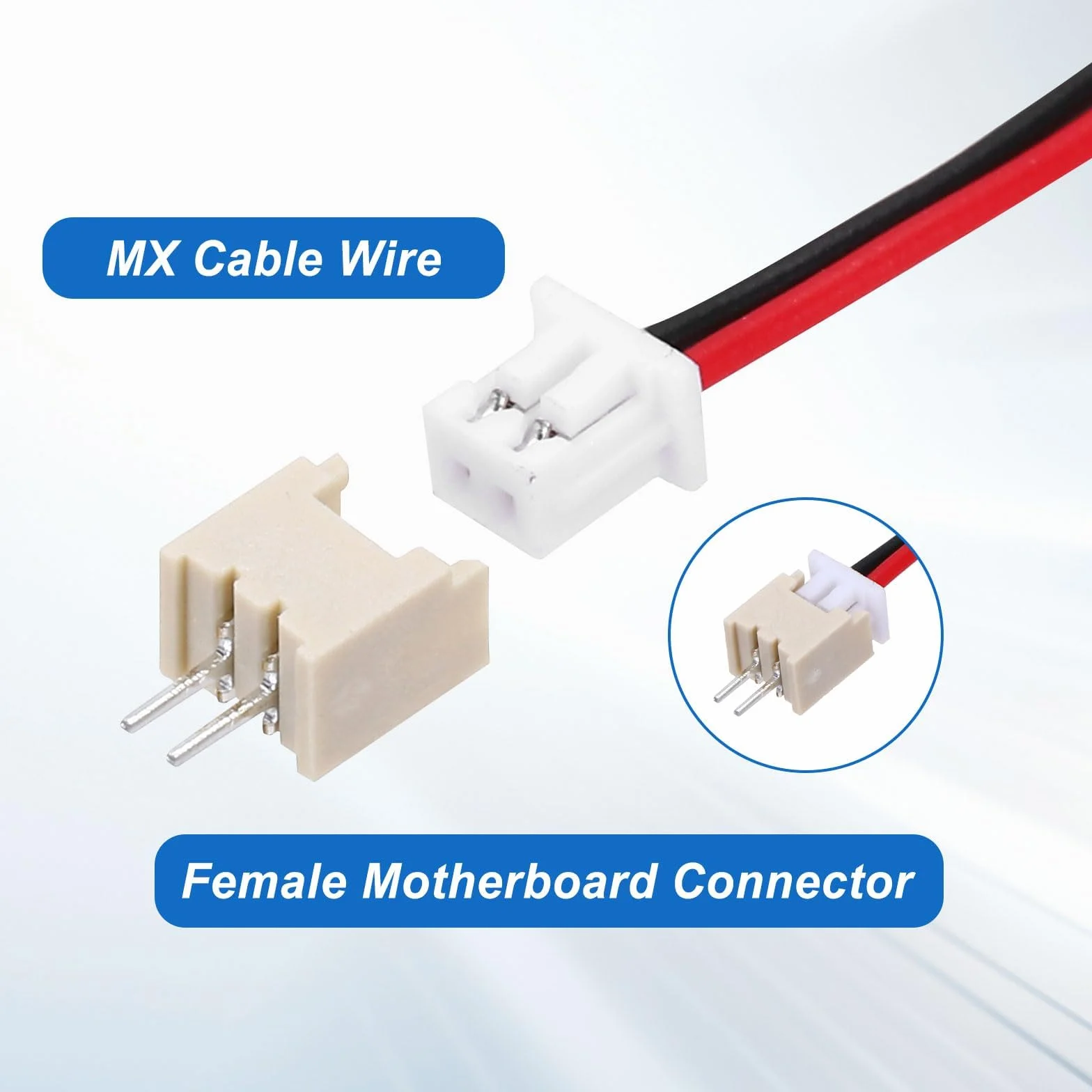 QUARKZMAN 20 sztuk MX 1,25 mm 2-pinowe wtyczki z pojedynczą głowicą z kablem 28 AWG 150 mm i listwą gniazdek do głośników, paski świetlne LED, małe urządzenia
