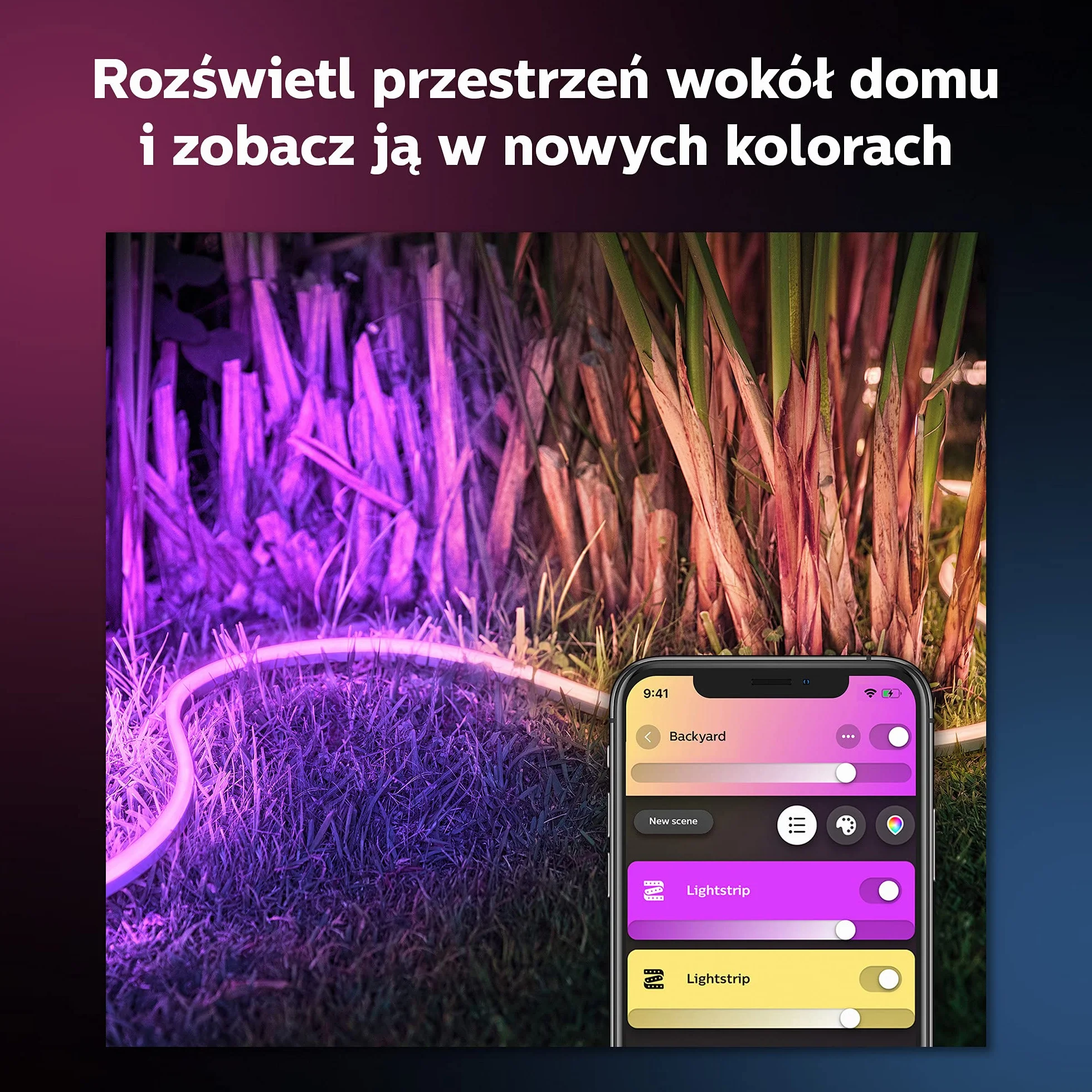 Philips Hue White and color ambiance Taśma LED 2 m – tereny zewnętrzne Taśma LED 1 × 2 m Białe i kolorowe światło Zasilacz w zestawie Inteligentne sterowanie dzięki mostkowi Hue Bridge*