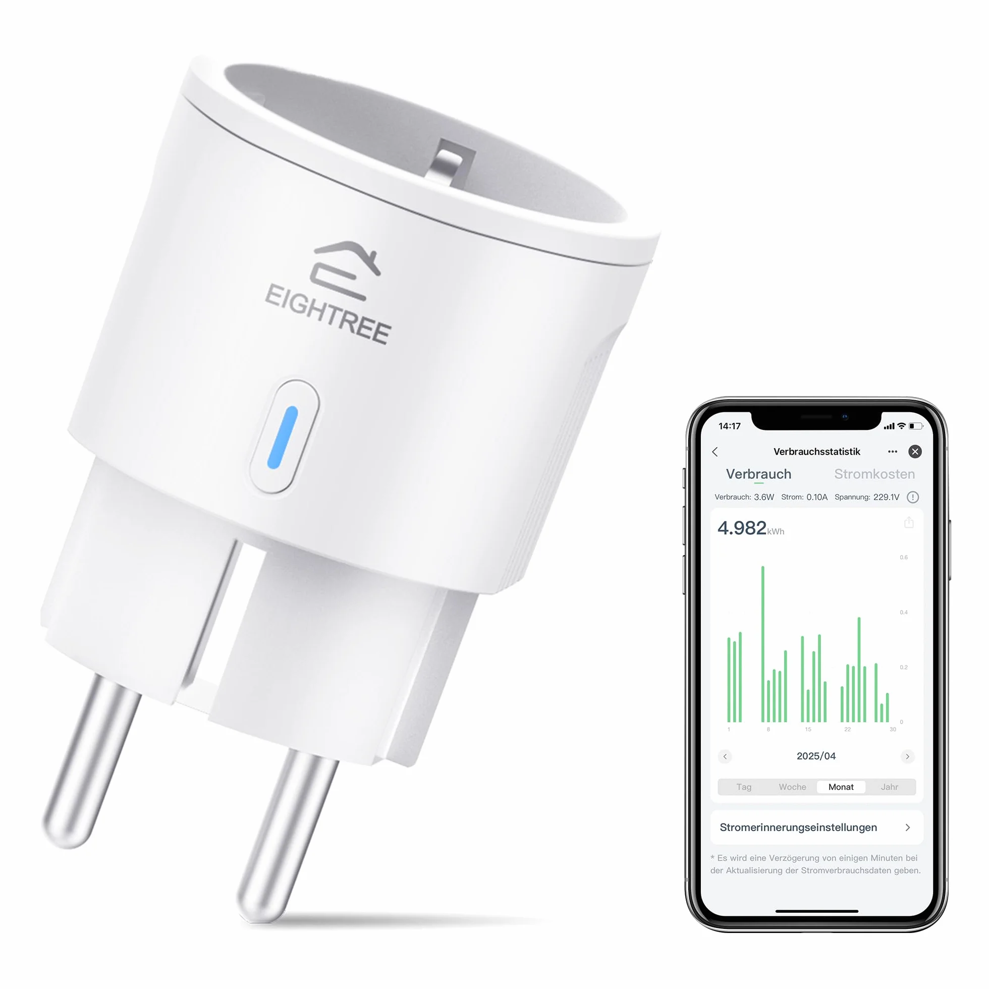 Eightree gniazdko Wi-Fi Alexa sterowane głosem, pomiar zużycia energii, z timerem, WiFi inteligentny dom, kompatybilne z Alexa, Google Home, tylko 2,4 GHz (1 Pack)