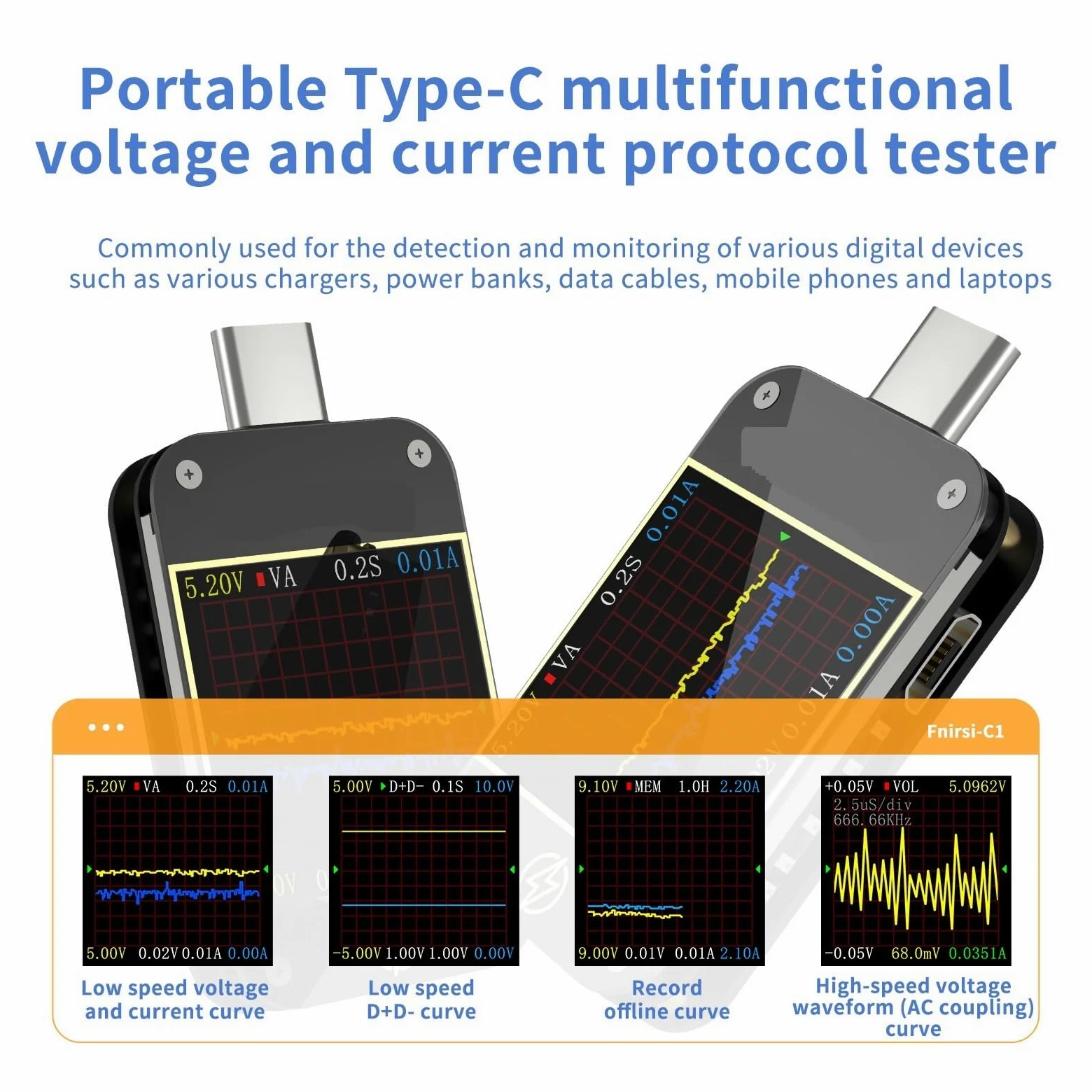 Tester USB Tester PD Typu C USB C Amperomierz Woltomierz Test Protokołu Szybkiego Ładowania Miernik Napięcia Typu C Z Oprogramowaniem Komputerowym(Tester)