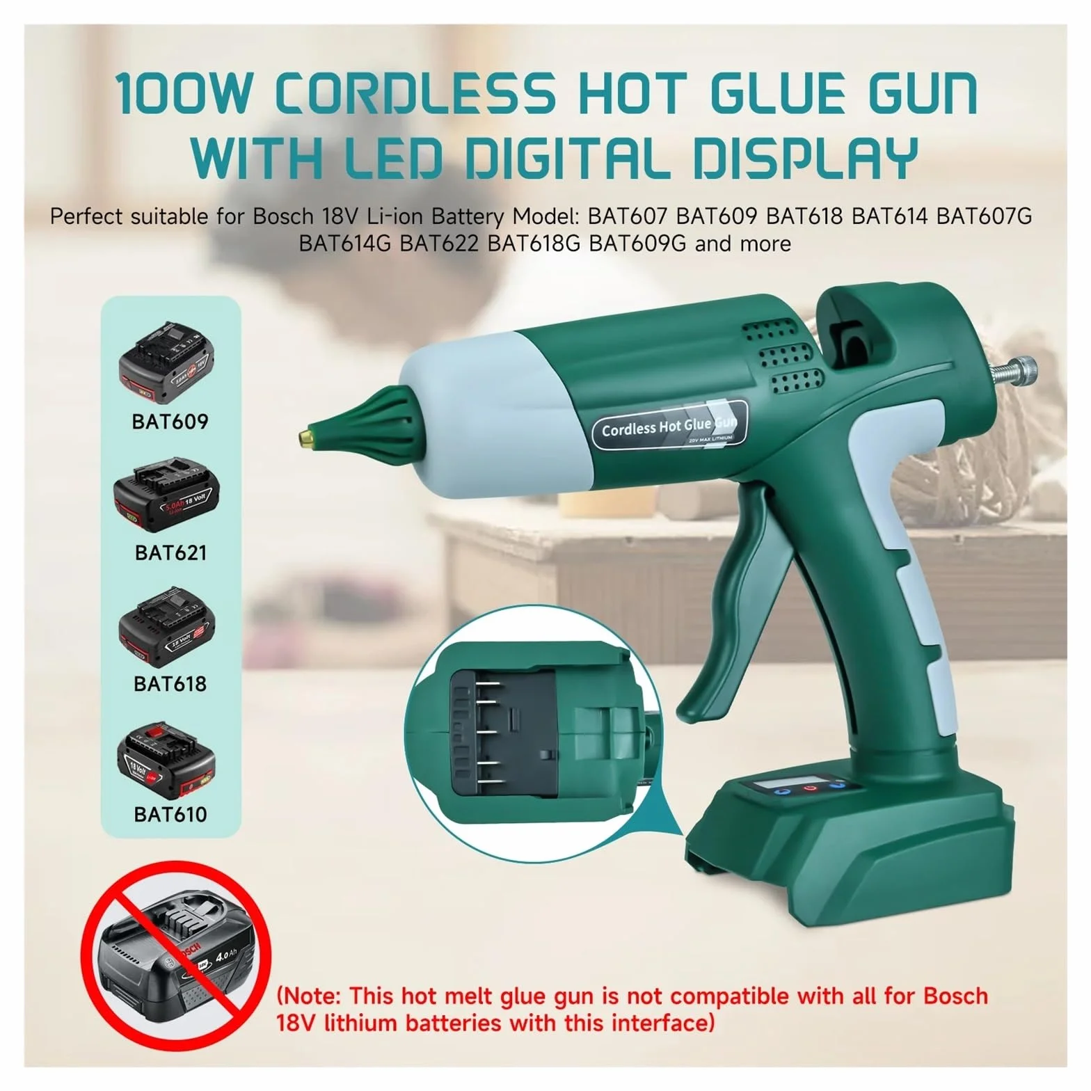 100W Bezprzewodowy Pistolet Do Klejenia Na Gorąco Z 10 Klejami W Sztyfcie Naprawa Zestaw Narzędzi DIY Elektronarzędzie Akumulatora Litowo-jonowego 18-20V Szybkie Nagrzewanie