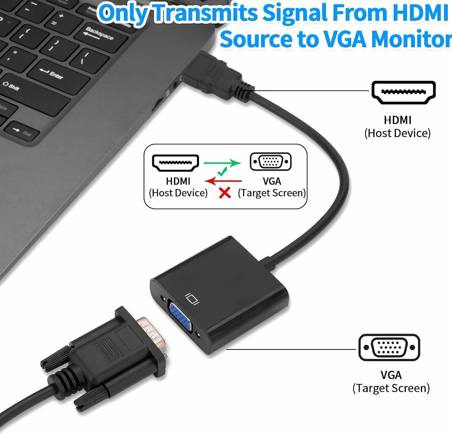 YIIFELL Adapter HDMI na VGA 1080P męski na żeński konwerter do komputera laptopa monitora projektora HDTV