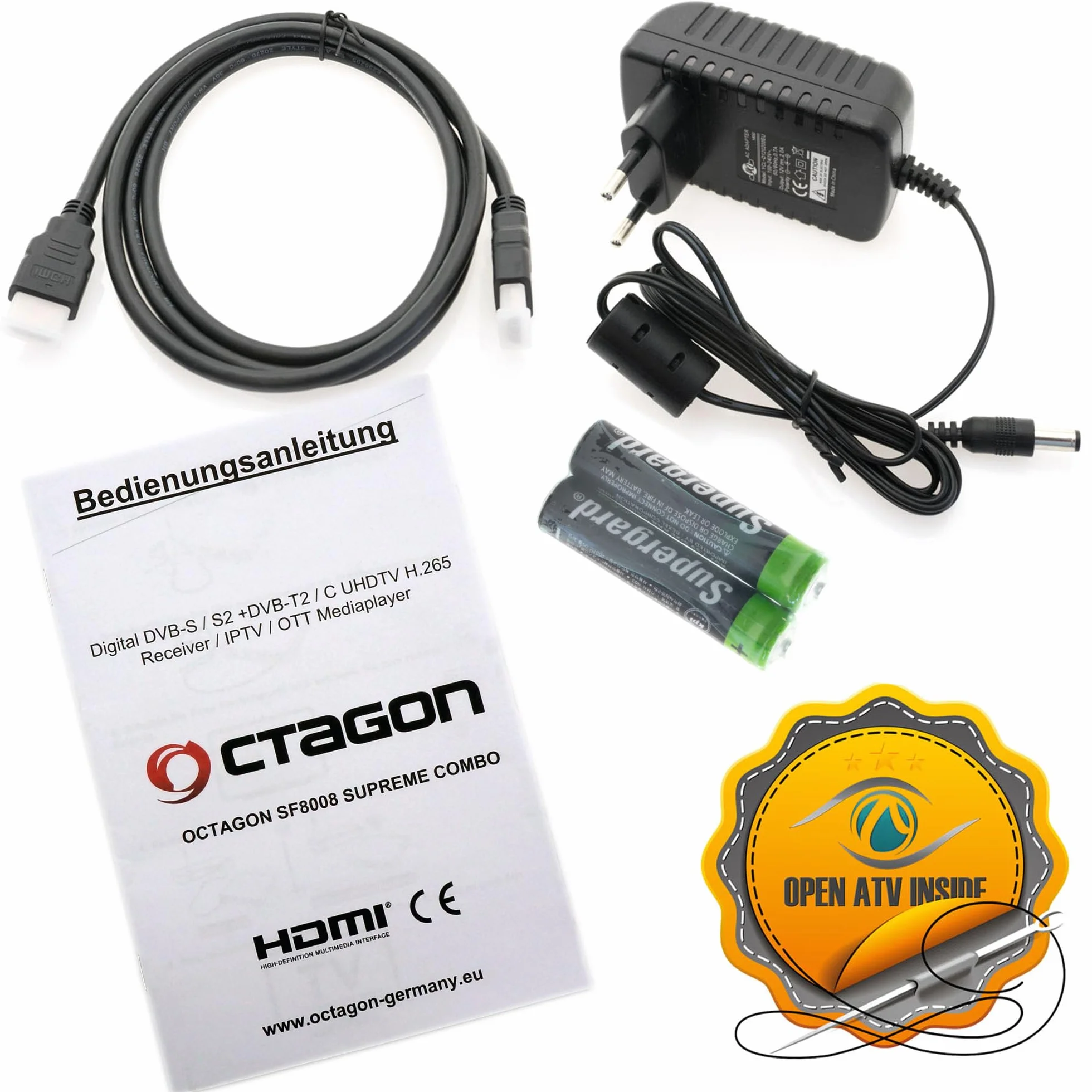 Octagon SF8008 4K Combo Supreme V3 UHD E2 1 x DVB-S2X, 1 x DVB-C/DVB-T2, Linux PVR odbiornik satelitarny, 2.4/5G Dual-Band WiFi, 1 Gbit LAN, interfejs M.2, BT 5.1, pilot na podczerwień, kabel HTS