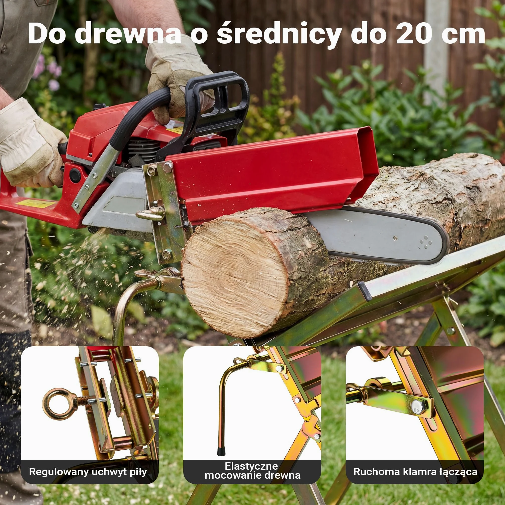 Wiltec Składany stojak do cięcia drewna z uchwytem na piłę 88x71x96 cm, stabilny koziołek ze stali ocynkowanej, kobyłka do drewna opałowego do 120 kg