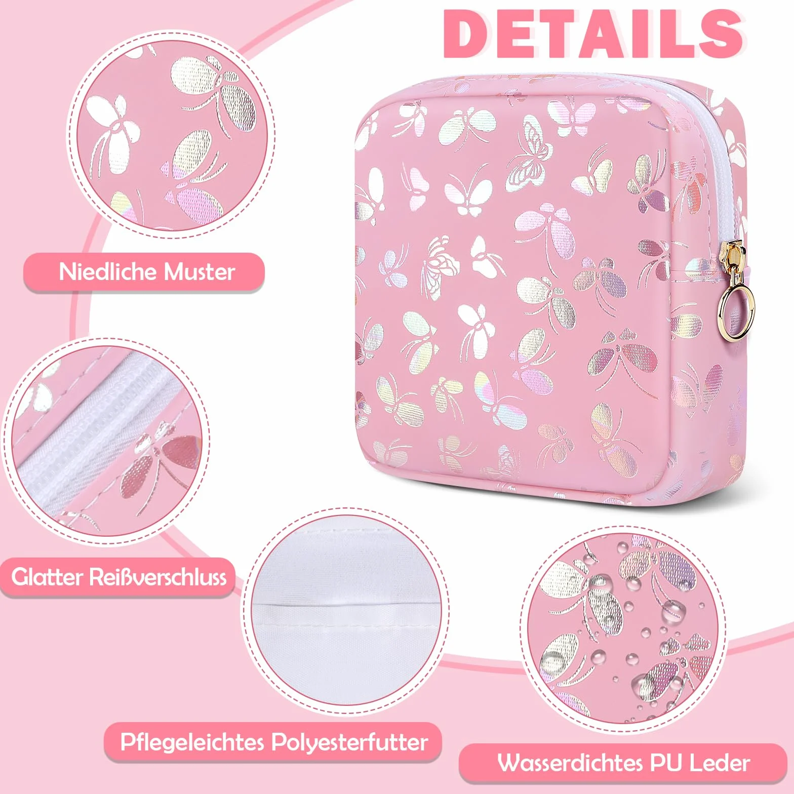 Likesing 2 sztuki mini kieszonek na okres, wodoszczelna torba do przechowywania podpasek damskich, przenośna filiżanka menstruacyjna, uchwyt na tampon, torba menstruacyjna, czarna i różowa