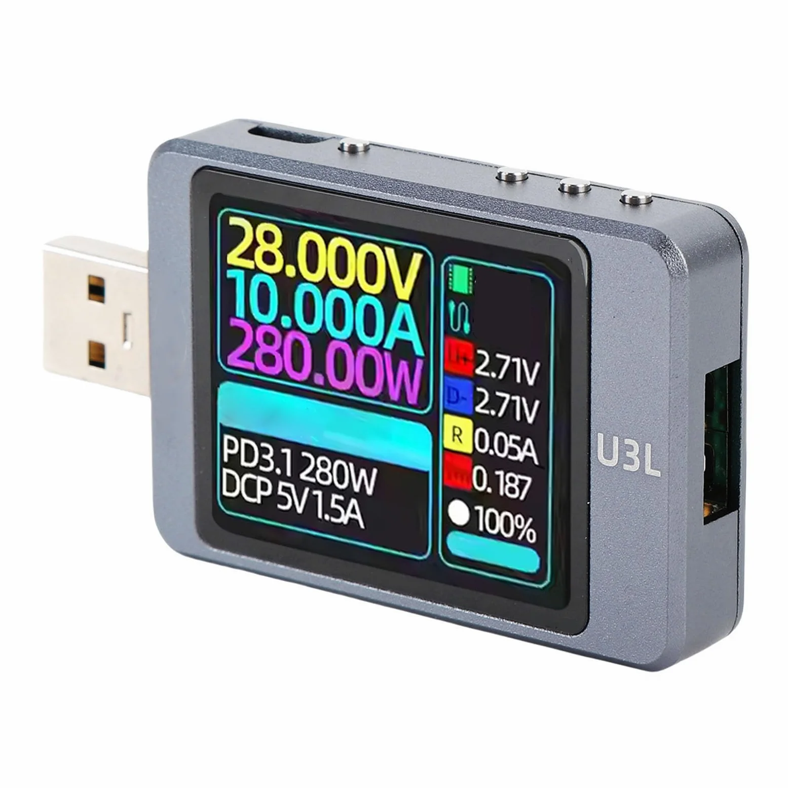 Tester napięcia i prądu USB Przenośny ekran o przekątnej 1,77 cala dla entuzjastów elektroniki