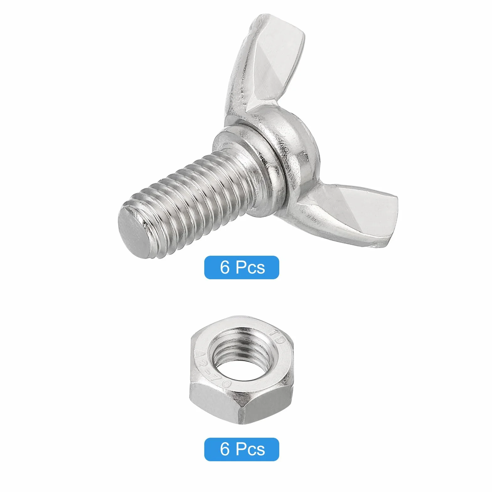 QUARKZMAN 6 szt. Śruby motylkowe skrzydełka M8-1,25 x 16 mm z 6 nakrętkami, 304 śruby ze stali nierdzewnej, śruby motylkowe ręczne z łbem motylkowym