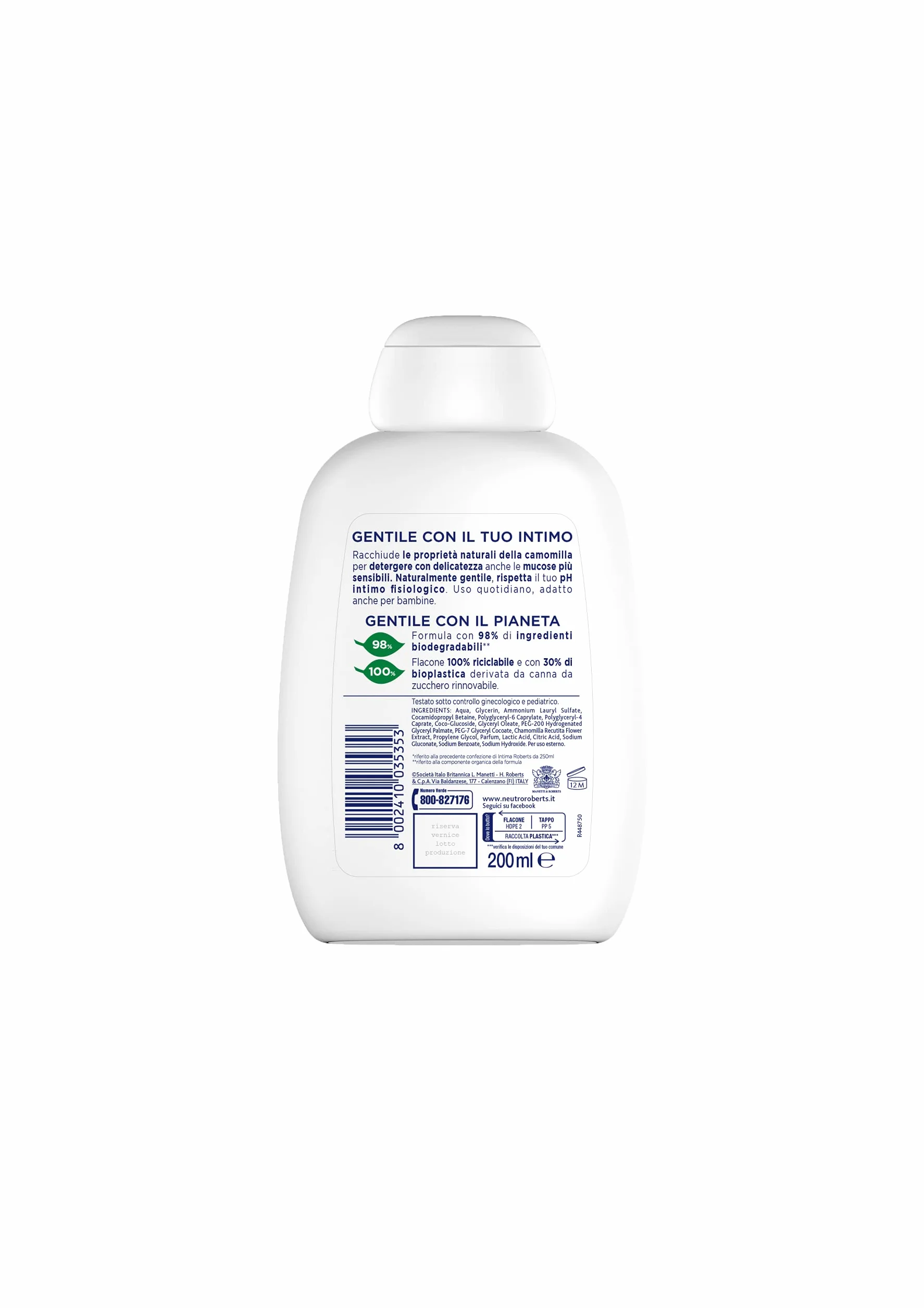 Neutralny Roberts, łagodny środek czyszczący, środek do higieny intymnej z rumiankiem, 100% naturalny - odpowiedni dla wrażliwych skóry, dla kobiet i dzieci - sprawdzony klinicznie - butelki 200 ml