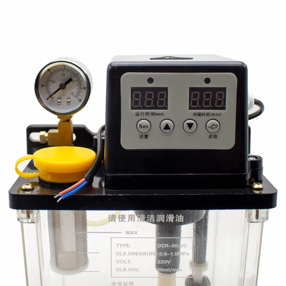 Toplionace Automatyczna pompa smarowa 220 V, elektromagnetyczna pompa oleju, podwójny cyfrowy wyświetlacz, tokarka olejowa (1 l, z manometrem)