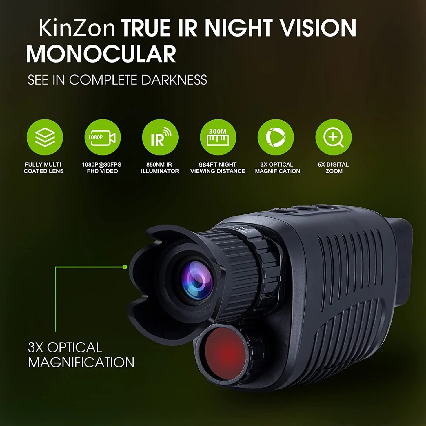 KinZon 64G Cyfrowy monokular noktowizyjny 1080p HD na podczerwień z kartą SD do polowania
