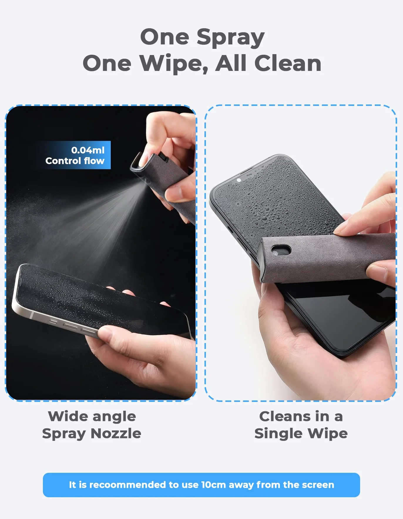 ULTRICS Spray do Czyszczenia Ekranu i ściereczka, Przenośny Zestaw 3w1 do Czyszczenia Telefonu z Mikrofibrą, Anty-odciski Zestaw do Ekranu do Telefonów, Laptopów, TV i Ekranów Samochodowych