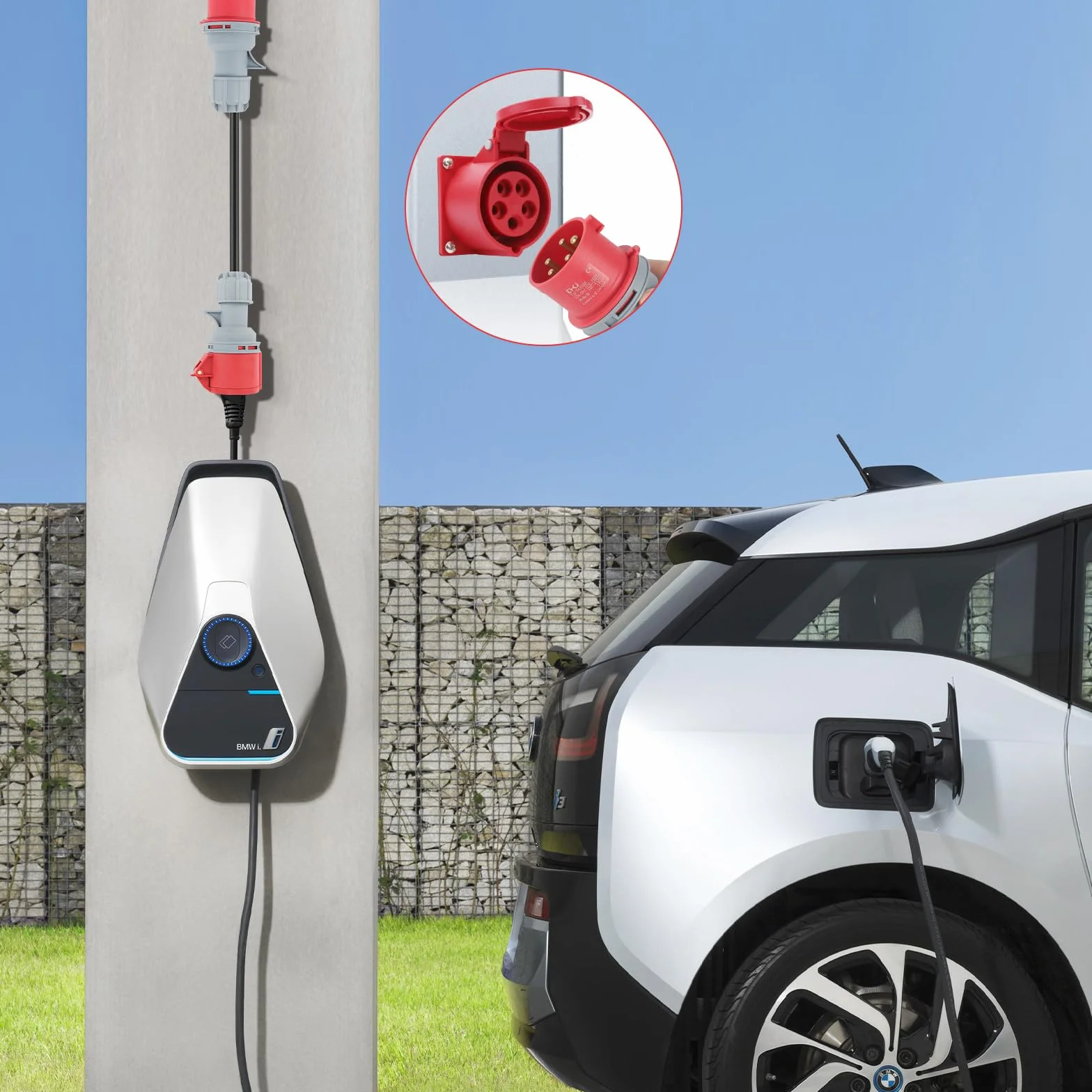 Adapter CEE, wtyczka 32 A (22 kW) na złącze 16 A (11 kW), 5-biegunowy, 400 V, długość 50 cm, stopień ochrony IP44, gumowy wąż