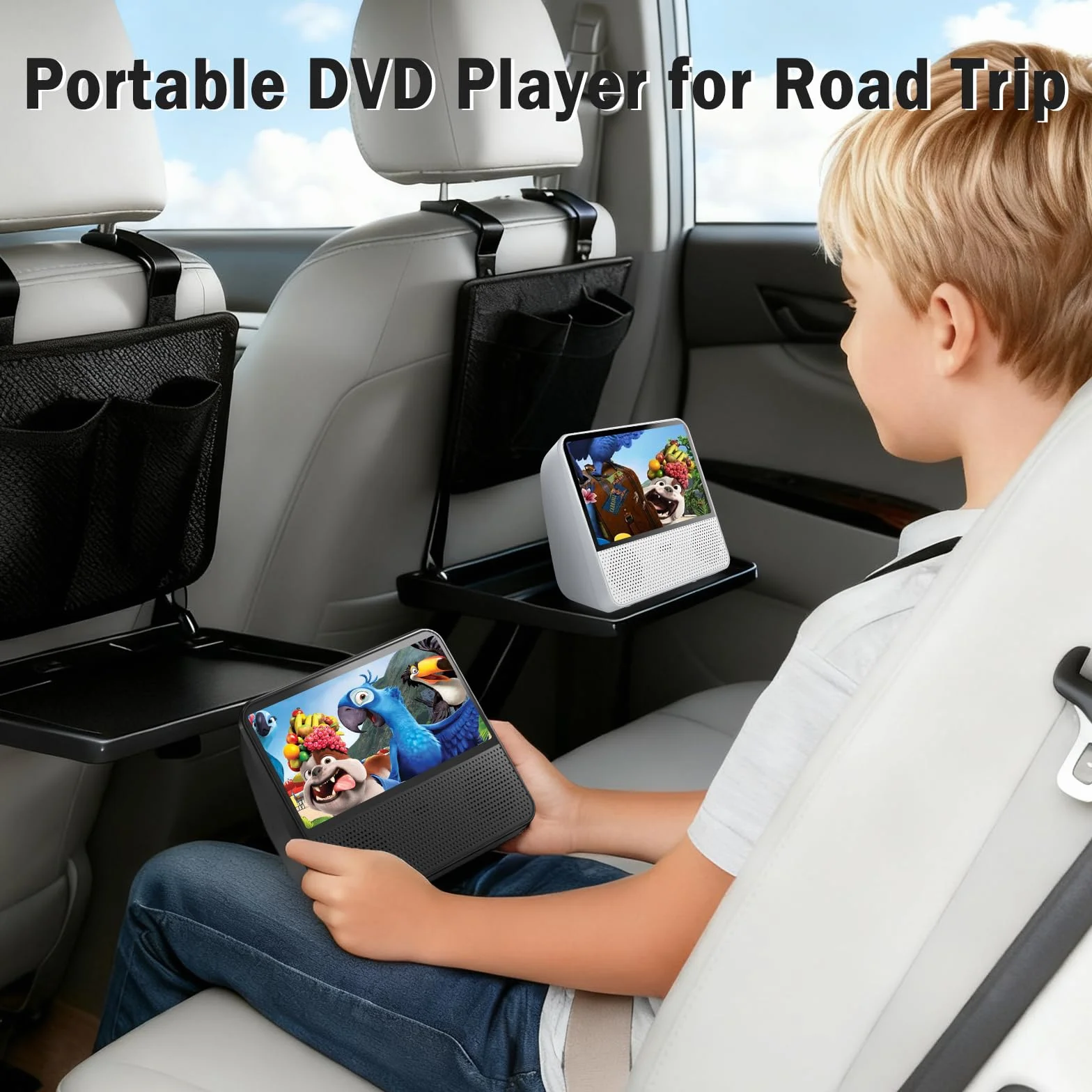 Przenośny Odtwarzacz DVD 7 Cali, Regulowalna Jasność, Bateria 4000mAh, Wbudowany Głośnik, Pilot/Bluetooth/USB