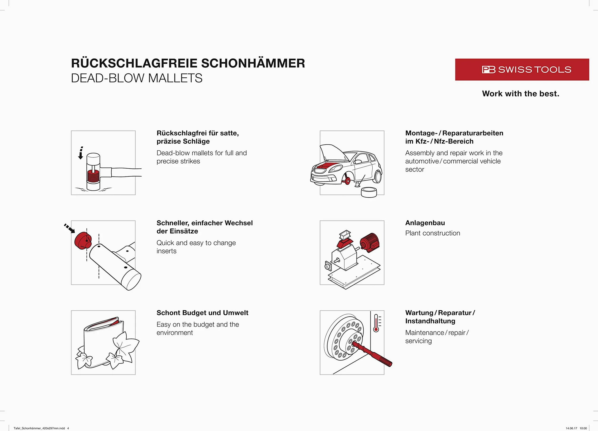Młotek z miękkimi obuchami z trzonkiem z włókna szklanego bezodrzutowy 32mm PB Swiss Tools