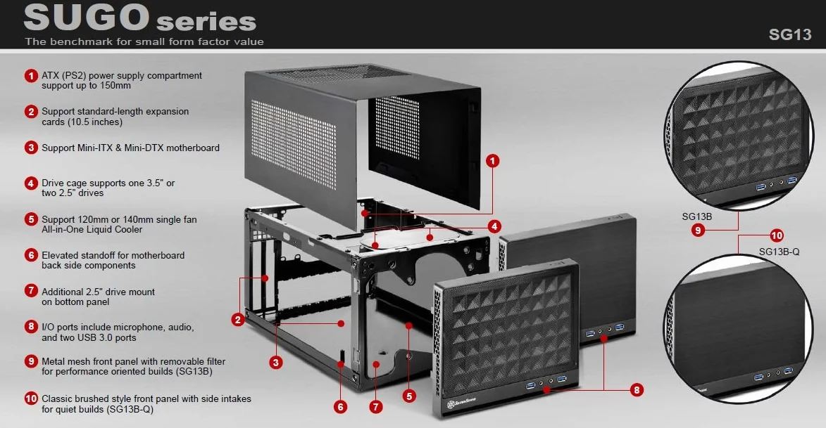 Silverstone Technology Sugo Mini-Itx SST-SG13B Obudowa Komputerowa, Czarny, Mini-ITX