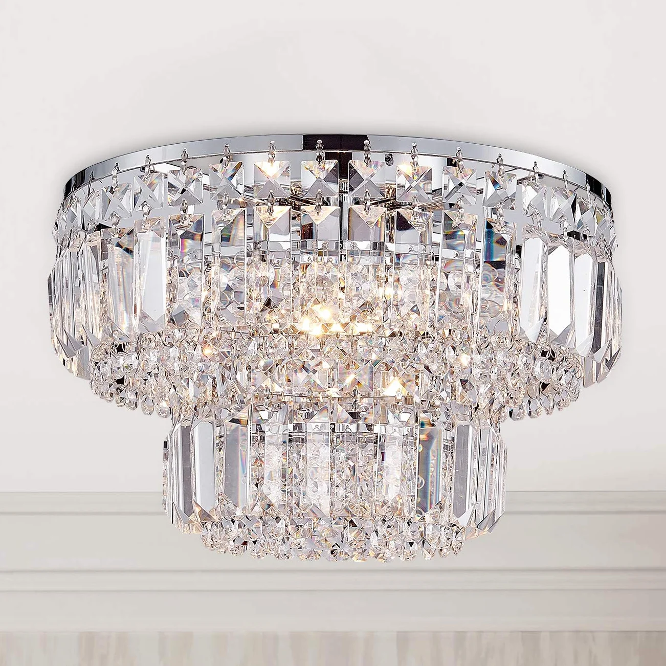 BESTIER Nowoczesny żyrandol LED z kryształem chromowym, 4 lampy G9, średnica 33 cm x wysokość 24 cm