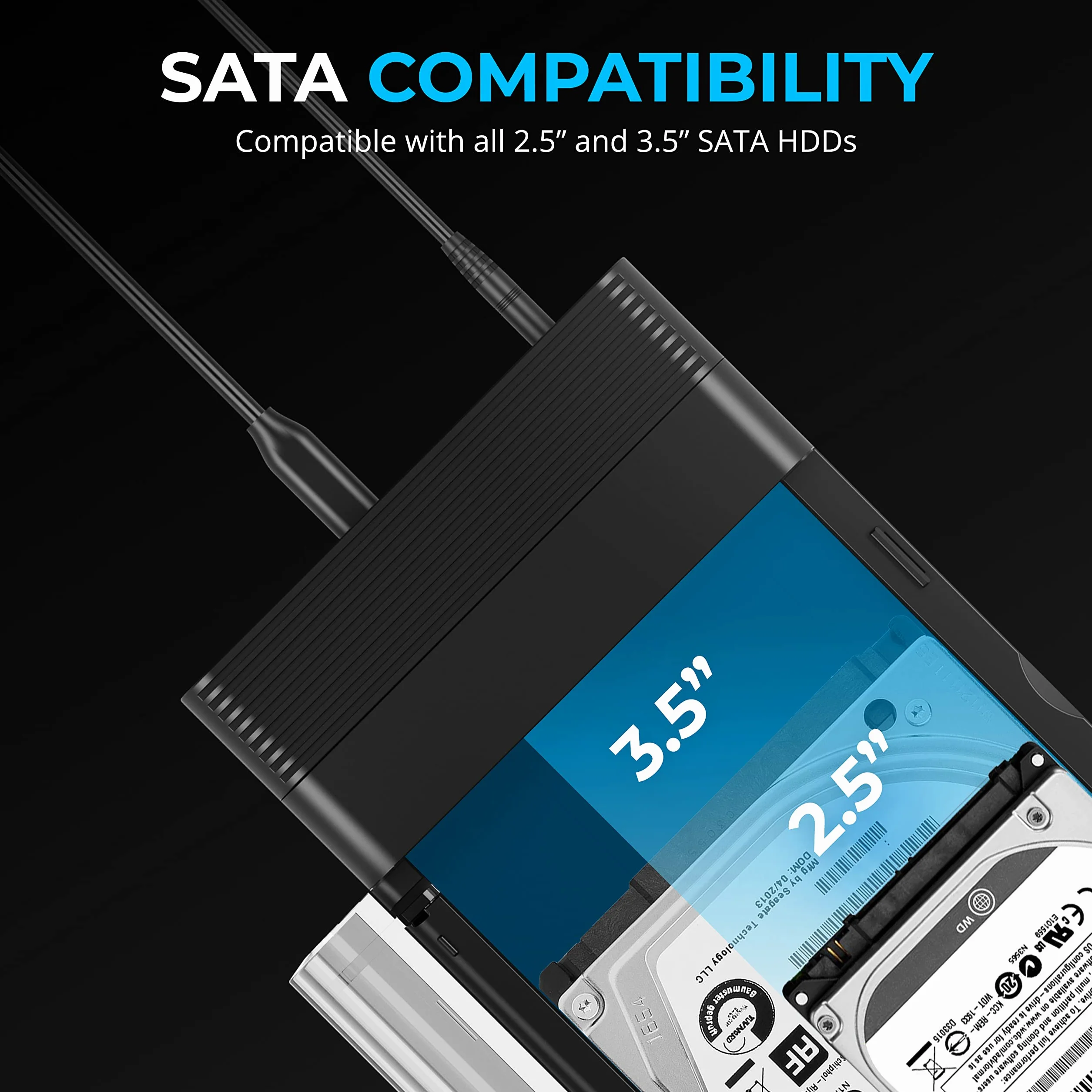 SABRENT M.2 SSD & HDD obudowa dysku twardego, 2,5" 3,5" SATA & M2 NVMe Dock, USB C 10 Gbps z klonowaniem offline (DS-UFNC)