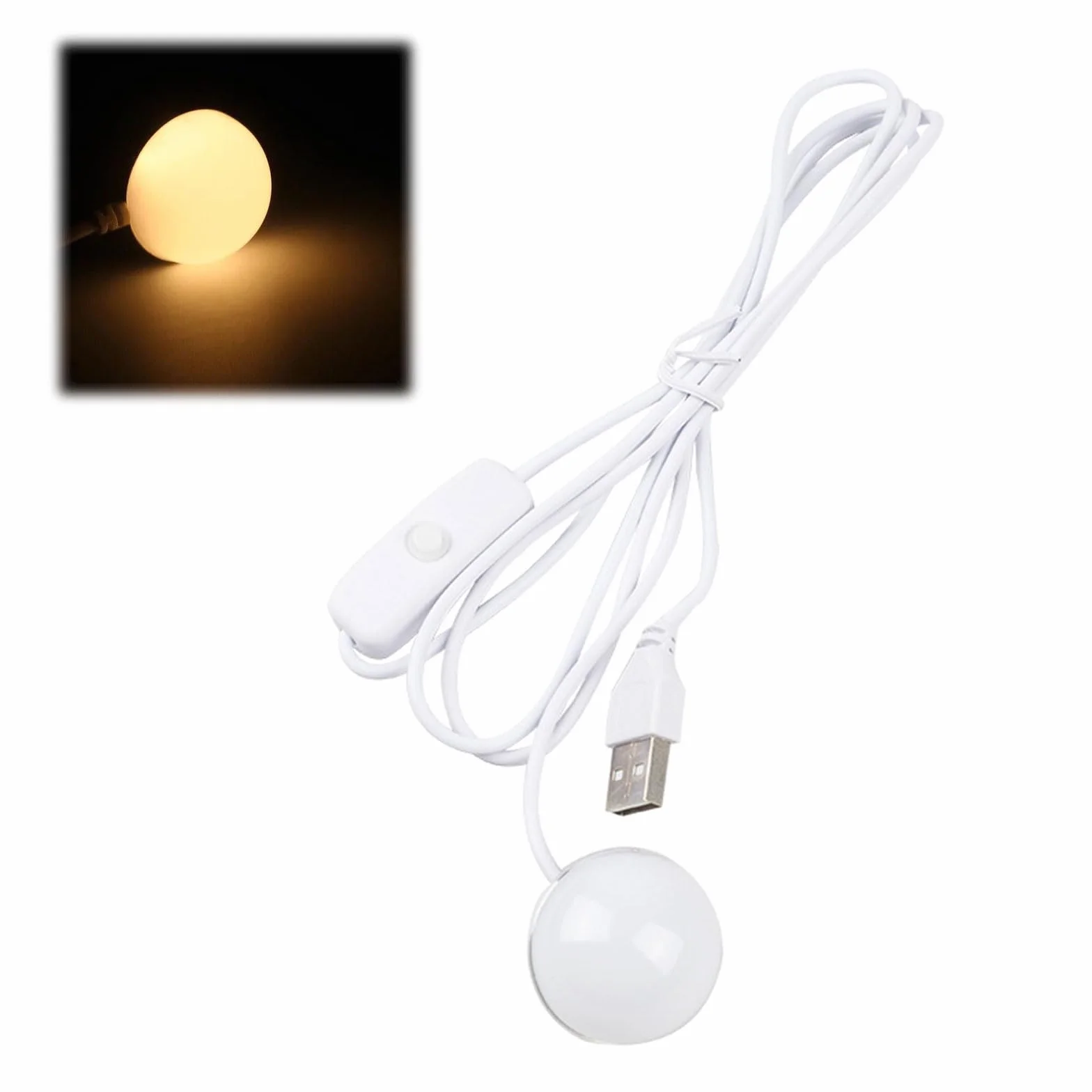Mini lampa magnetyczna USB, lampka nocna LED z przełącznikiem, 5 V, 1 W, mała, okrągła lampa z kablem o długości 1,5 m, do komputera, witryn, szaf, notebooka, interfejsu USB, 1,5 m, 34 mm (ciepła biel