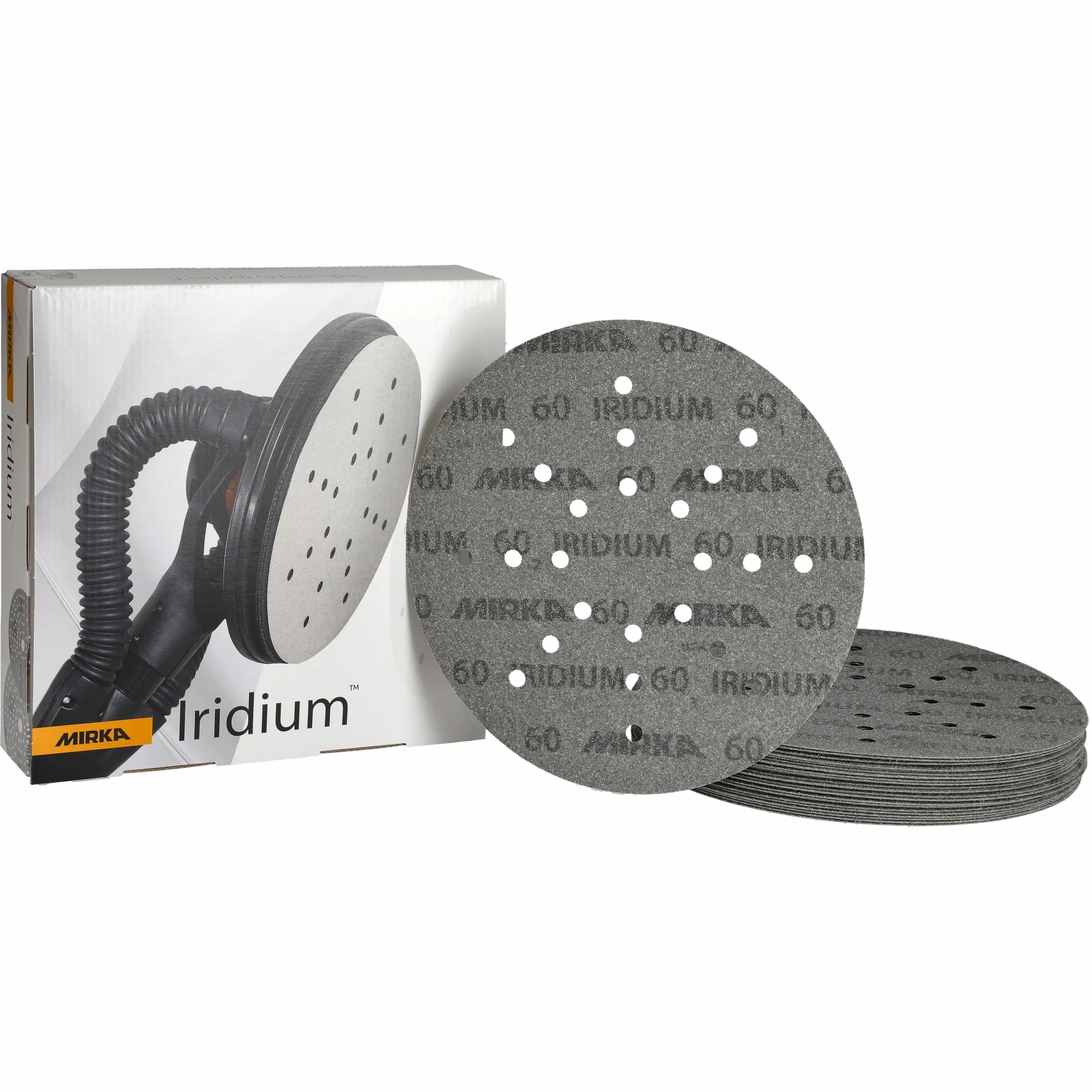 Mirka papier ścierny Iridium 225 mm 24 otwory rzep P60 25 szt | Do szlifierek do suchej zabudowy 24 otwory efektywne usuwanie farb szpachli podkładów drewna stali materiałów mineralnych